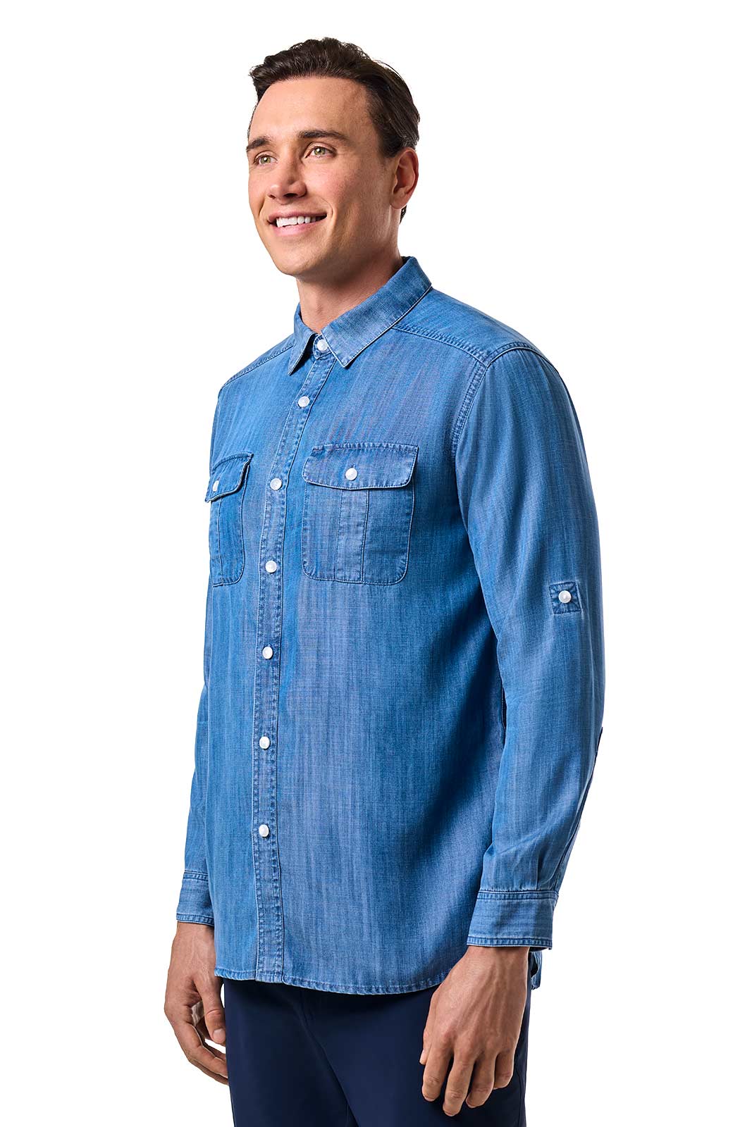 Men's Carson Chambray Long Sleeve Shirt | Light Indigo Chambray - Image 3