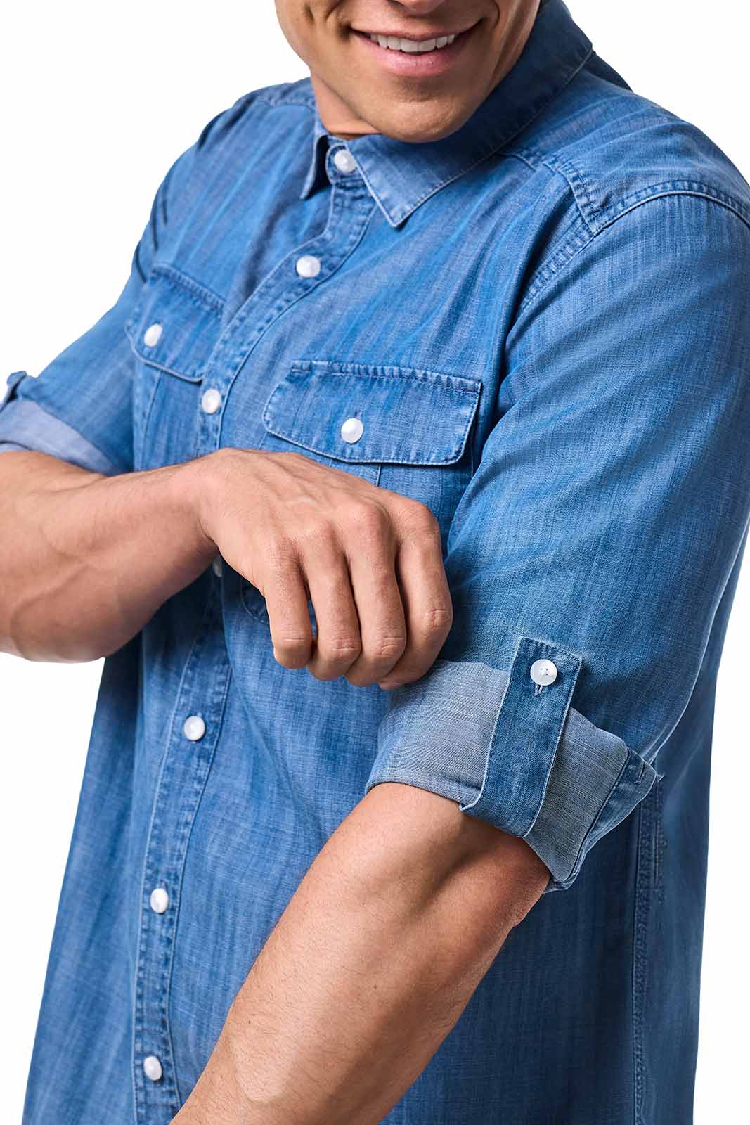 Men's Carson Chambray Long Sleeve Shirt | Light Indigo Chambray - Image 5