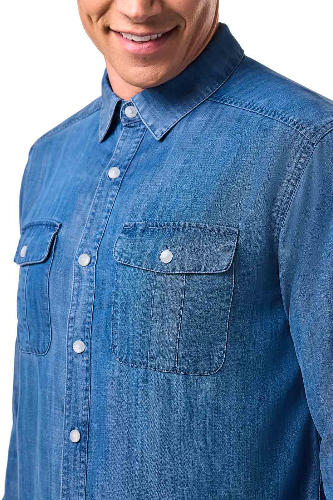 Men's Carson Chambray Long Sleeve Shirt | Light Indigo Chambray - Image 7