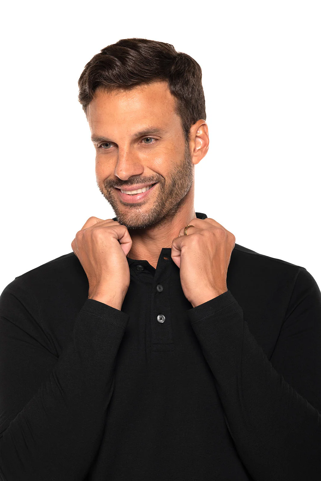 Men's Coppitt Long Sleeve Weekend Polo | Black - Image 5