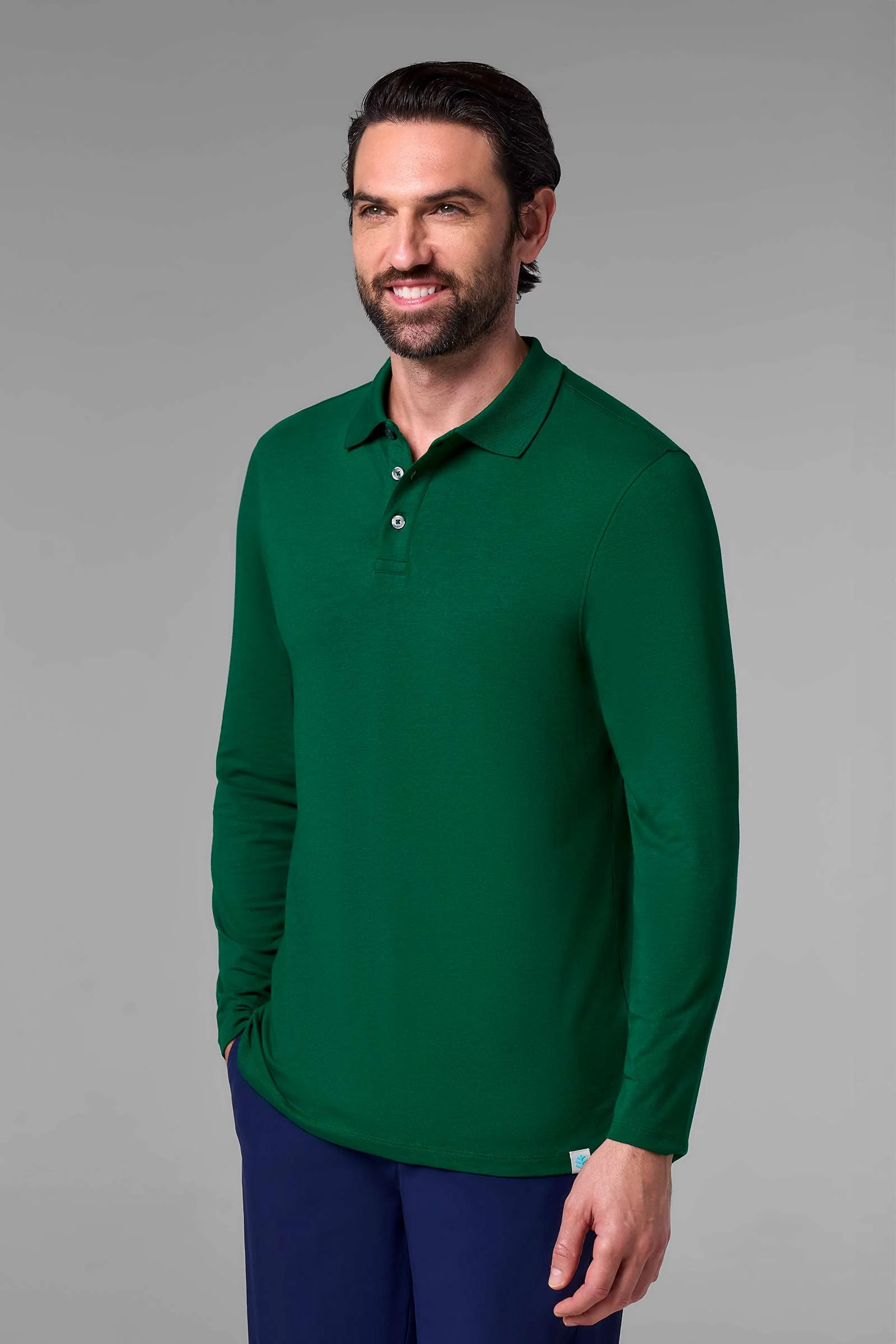 Men's Coppitt Long Sleeve Weekend Polo | Eden Green - Image 2