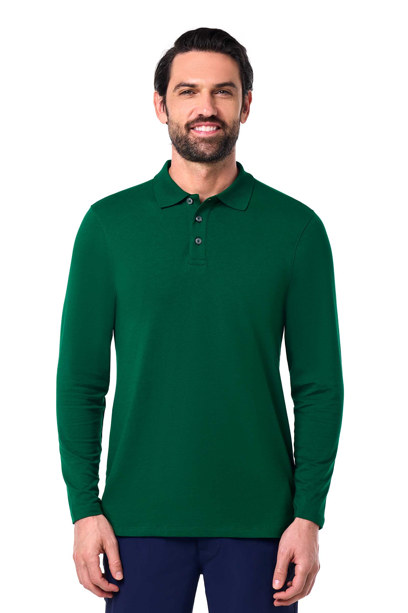 Men's Coppitt Long Sleeve Weekend Polo | Eden Green - Image 3