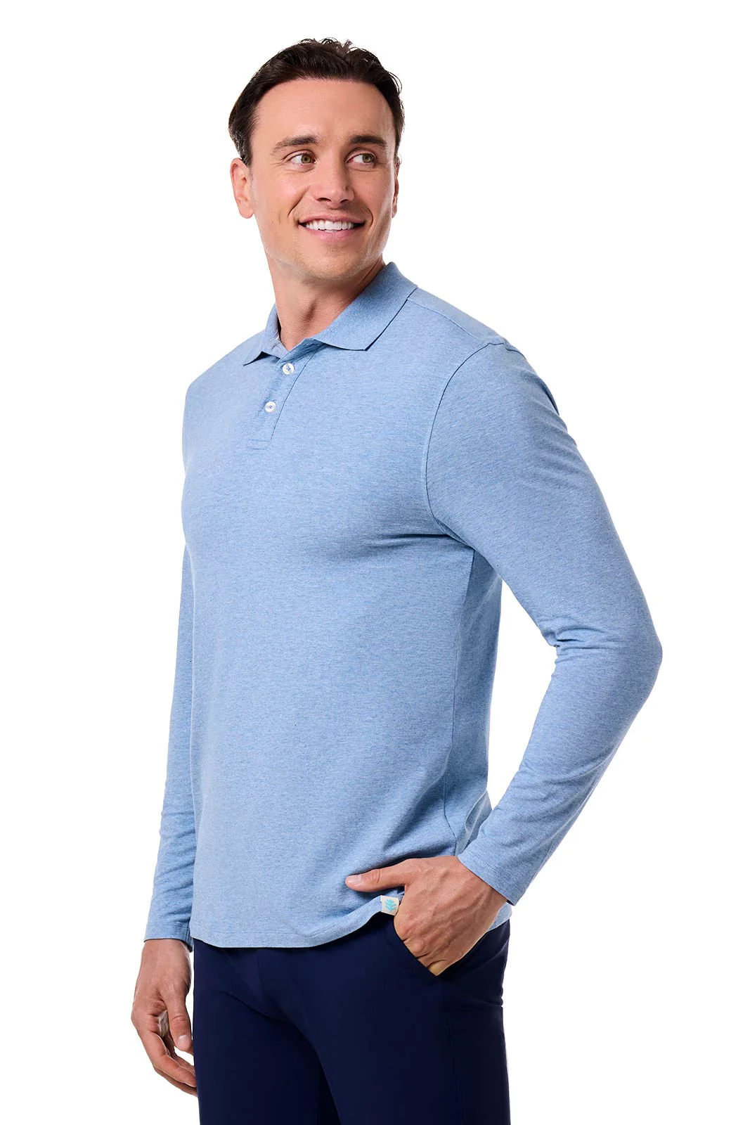 Men's Coppitt Long Sleeve Weekend Polo | Light Blue Heather - Image 5