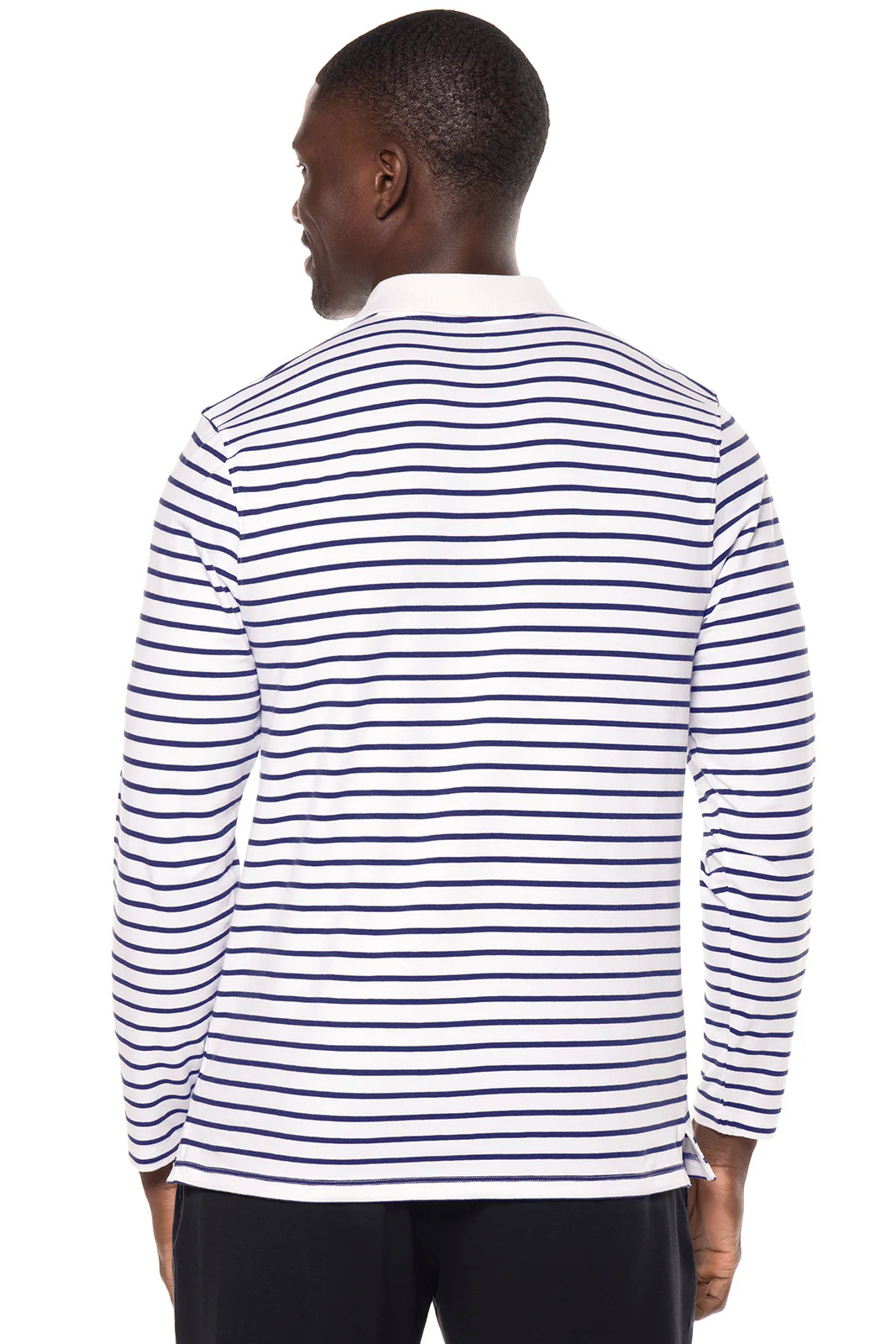 Men's Coppitt Long Sleeve Weekend Polo | White/Navy Stripe - Image 2