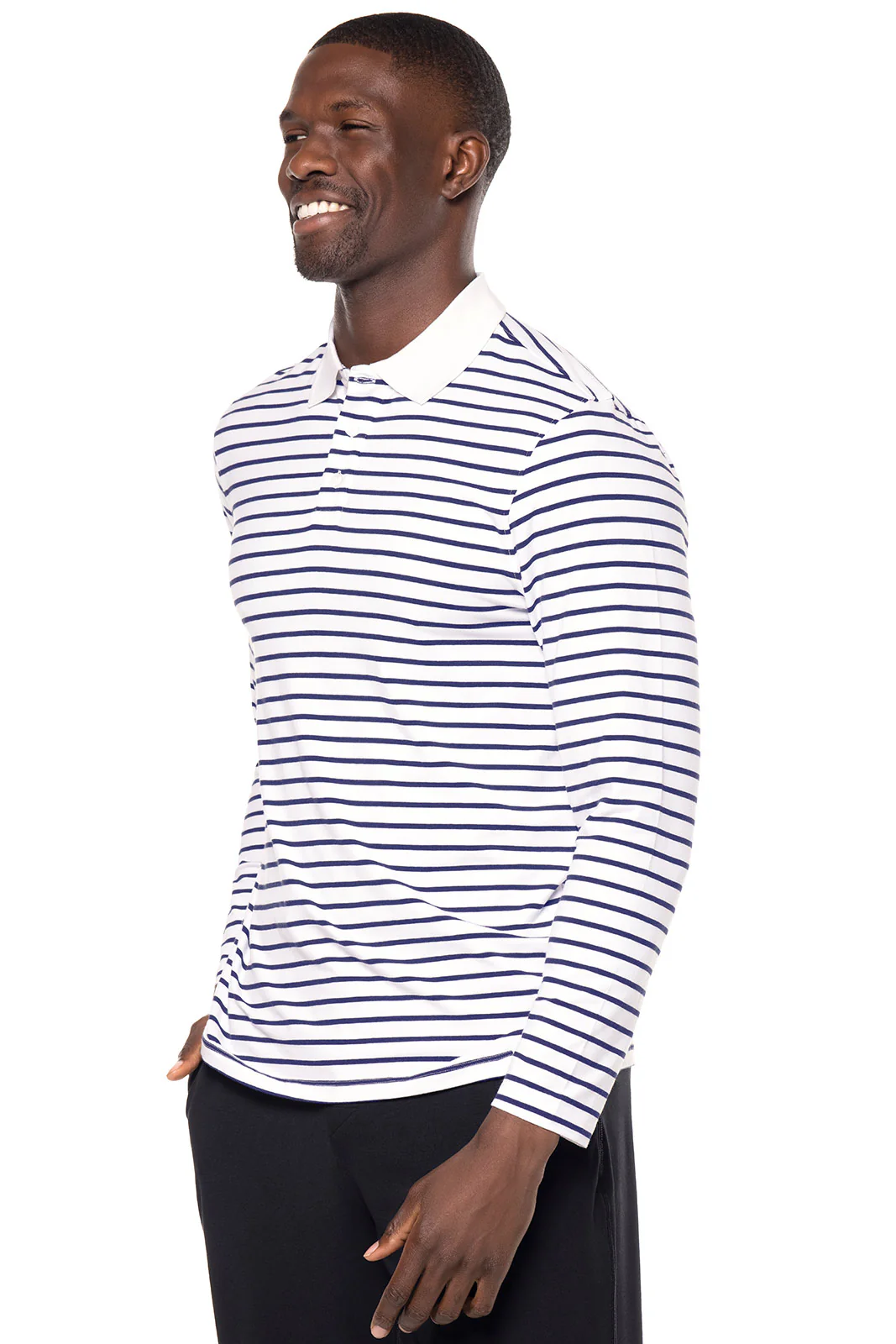 Men's Coppitt Long Sleeve Weekend Polo | White/Navy Stripe - Image 3