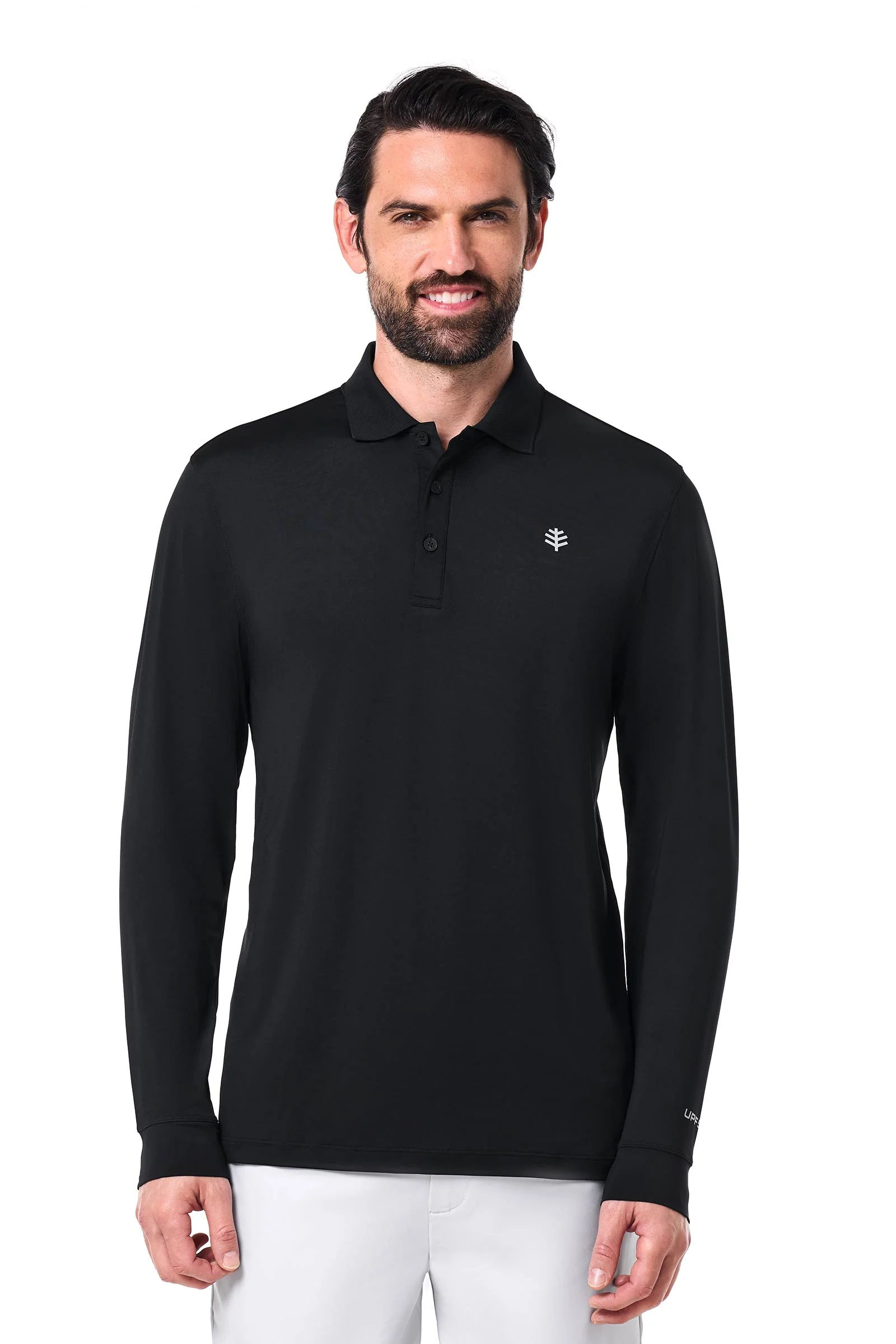 Men's Erodym Long Sleeve Sports Polo | Black - Image 2