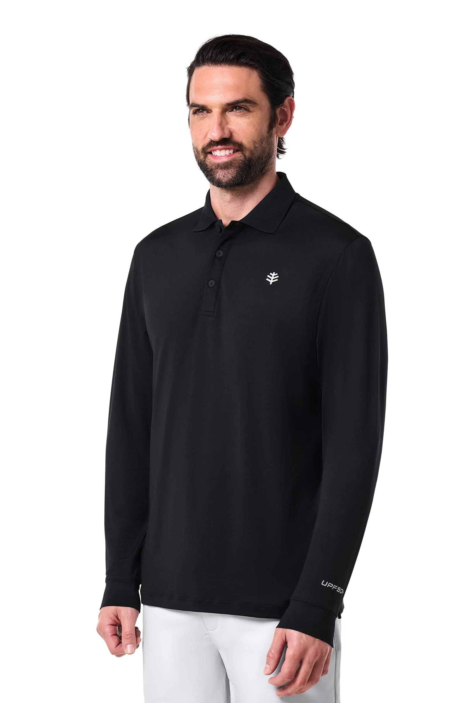 Men's Erodym Long Sleeve Sports Polo | Black - Image 3