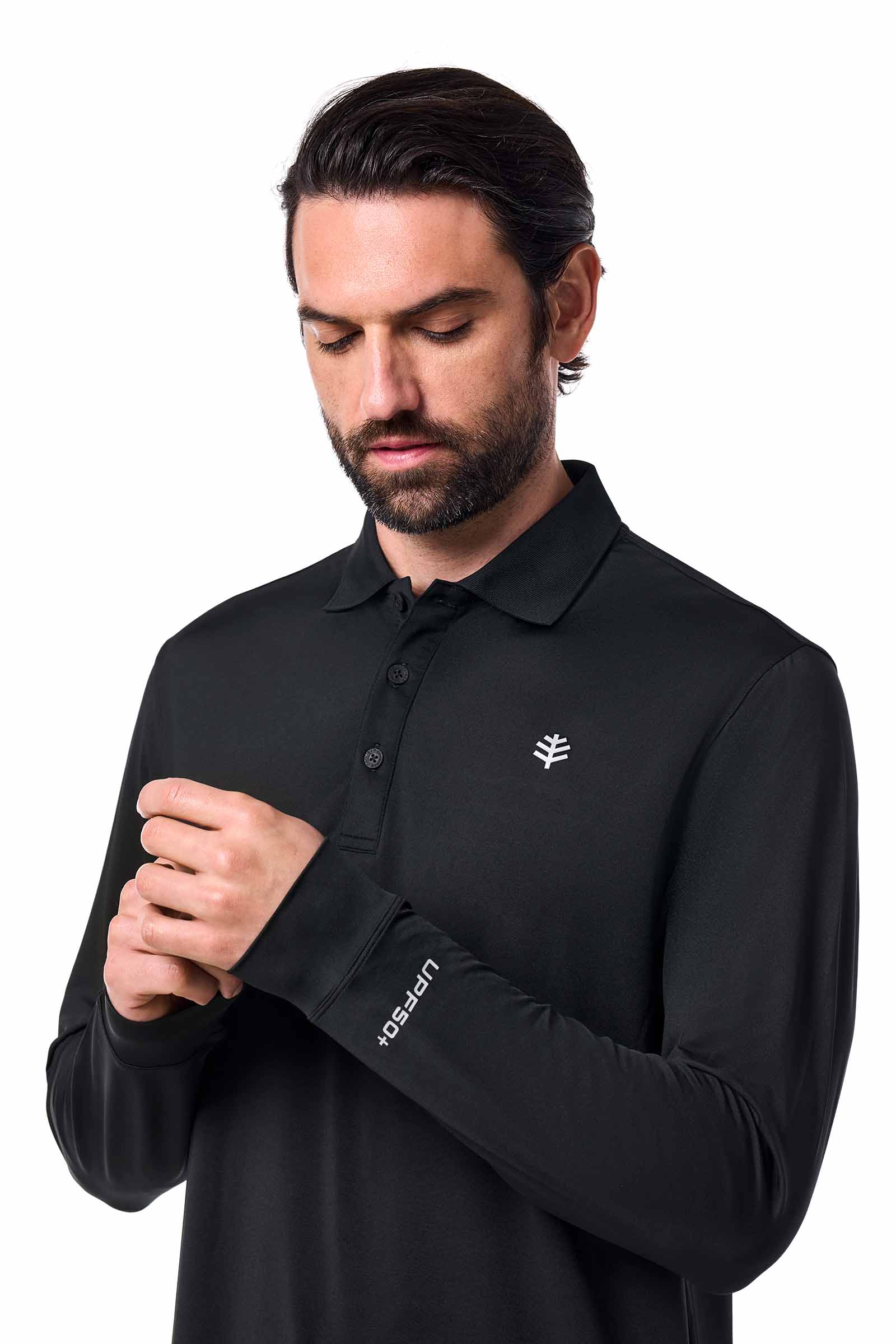 Men's Erodym Long Sleeve Sports Polo | Black - Image 5