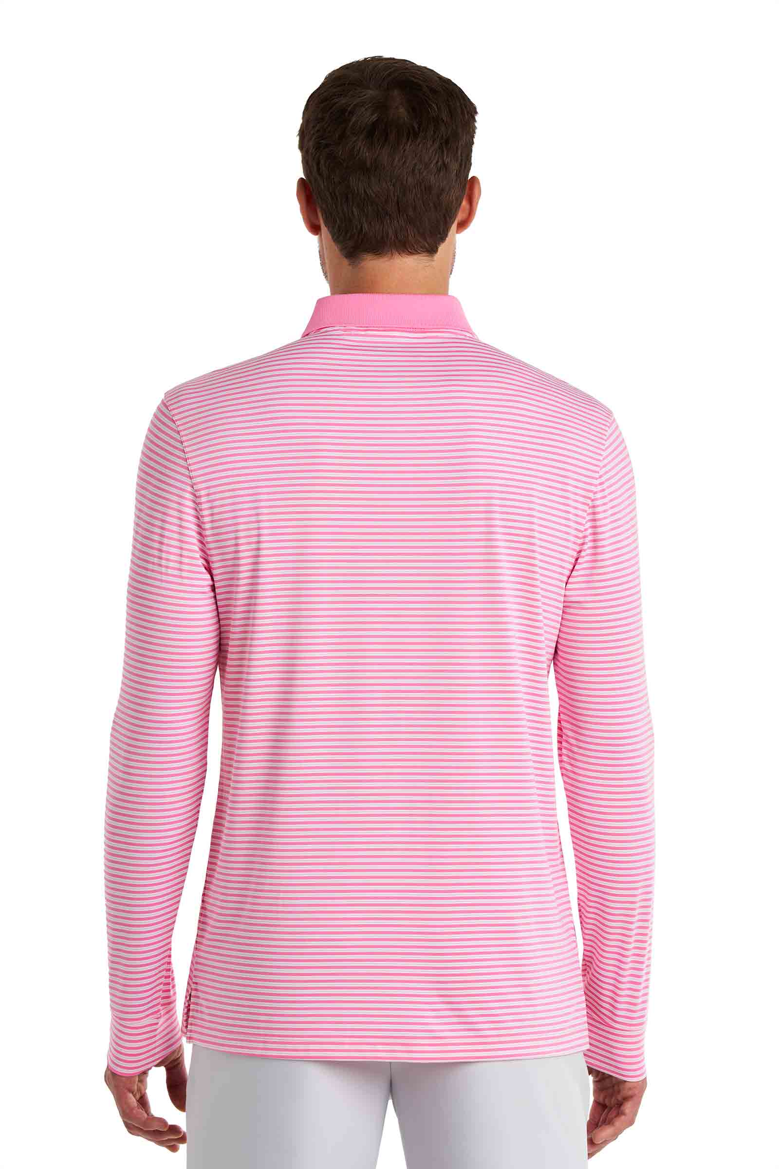 Men's Erodym Long Sleeve Sports Polo | Flamingo Pink/White Stripe - Image 6