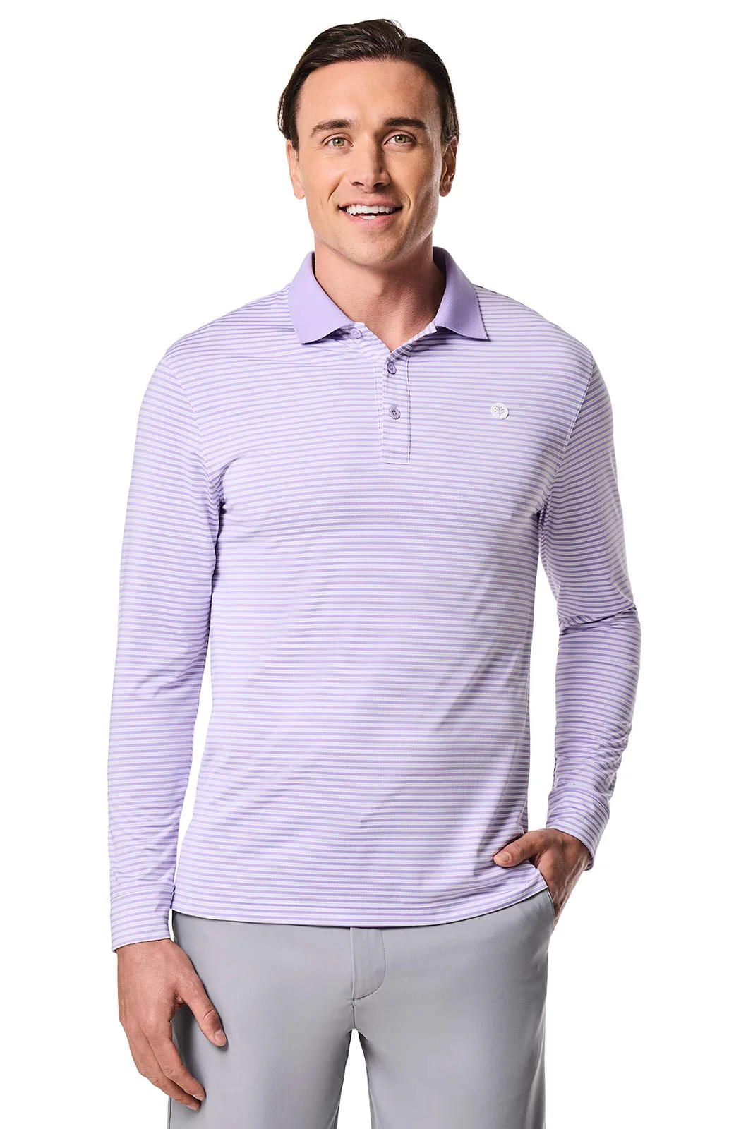 Men's Erodym Long Sleeve Sports Polo | Lavendula/White Stripe - Image 2