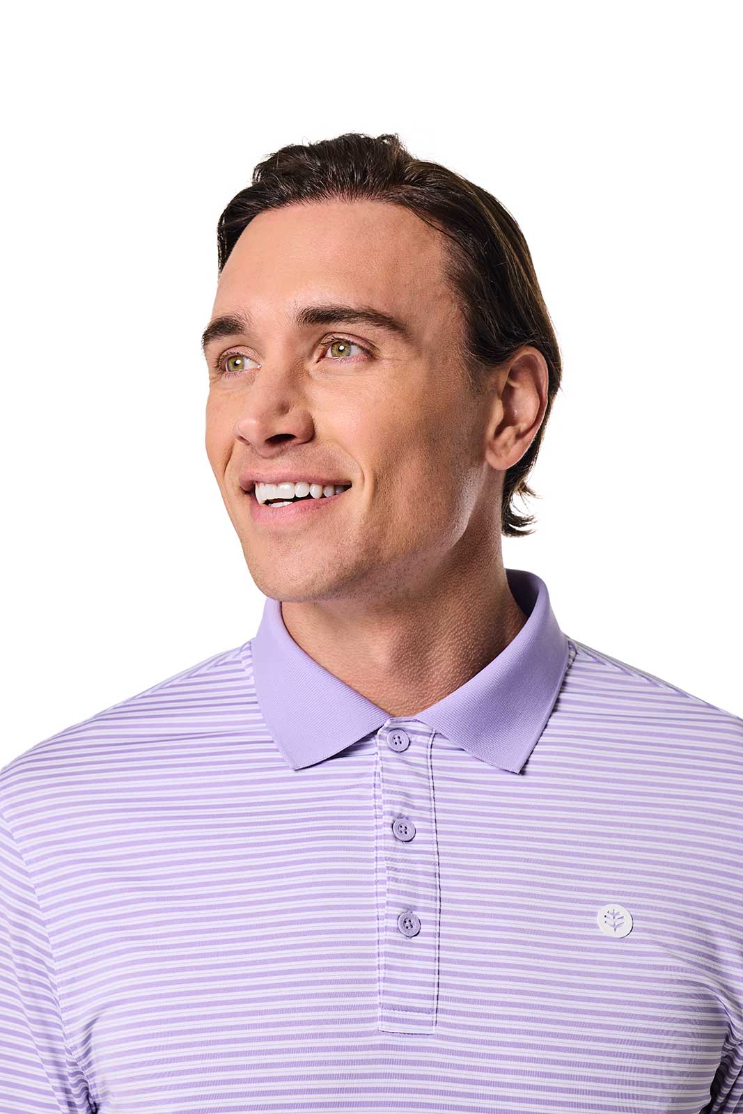 Men's Erodym Long Sleeve Sports Polo | Lavendula/White Stripe - Image 6