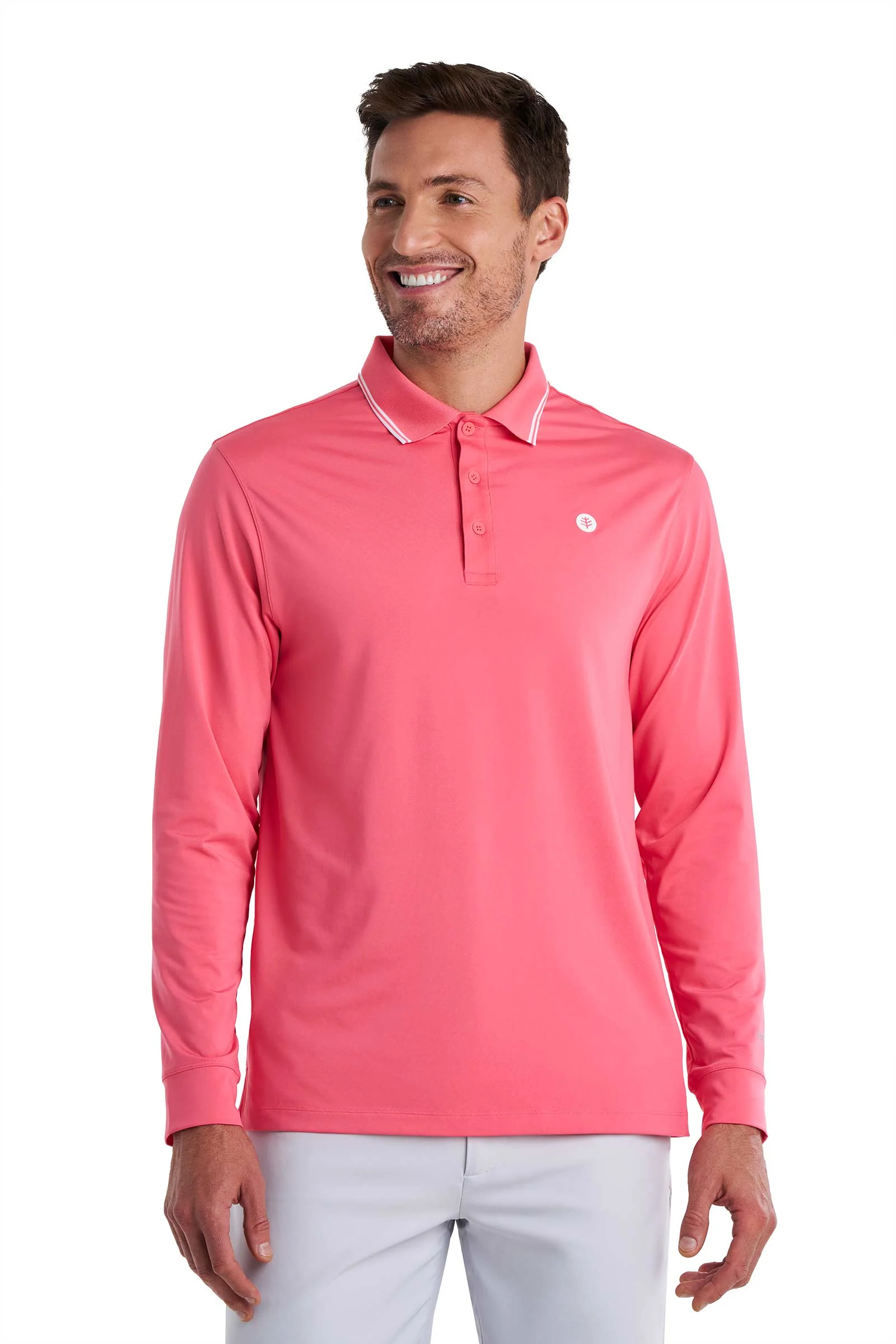 Men's Erodym Long Sleeve Sports Polo | Sunkist Coral - Image 3