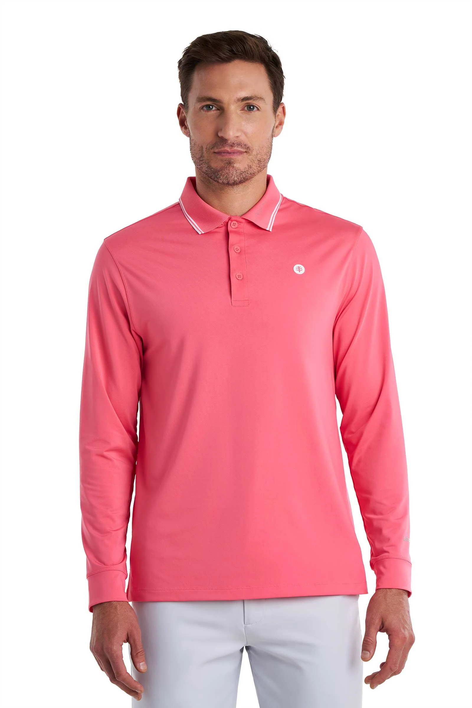 Men's Erodym Long Sleeve Sports Polo | Sunkist Coral - Image 4