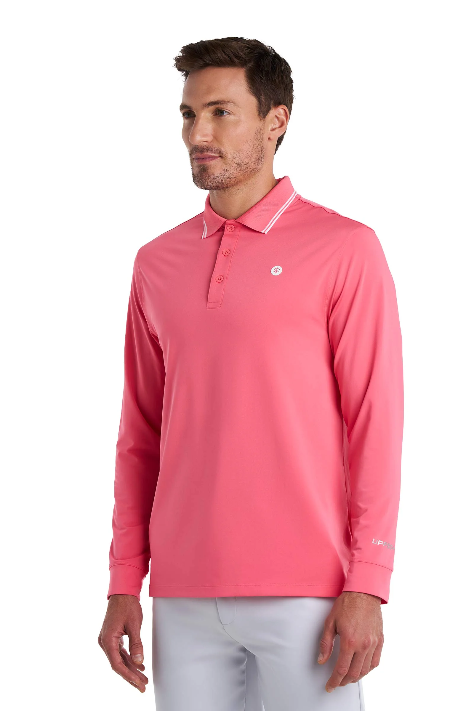Men's Erodym Long Sleeve Sports Polo | Sunkist Coral - Image 5