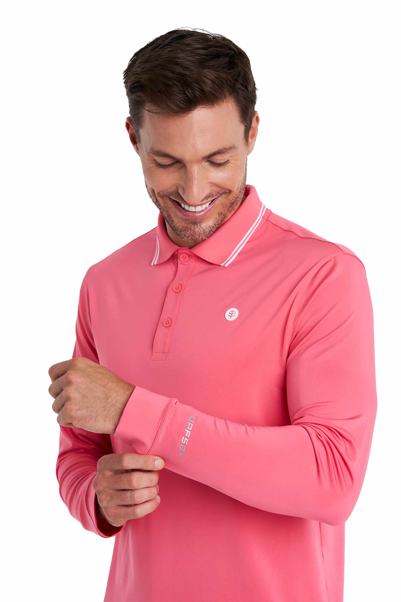 Men's Erodym Long Sleeve Sports Polo | Sunkist Coral - Image 7