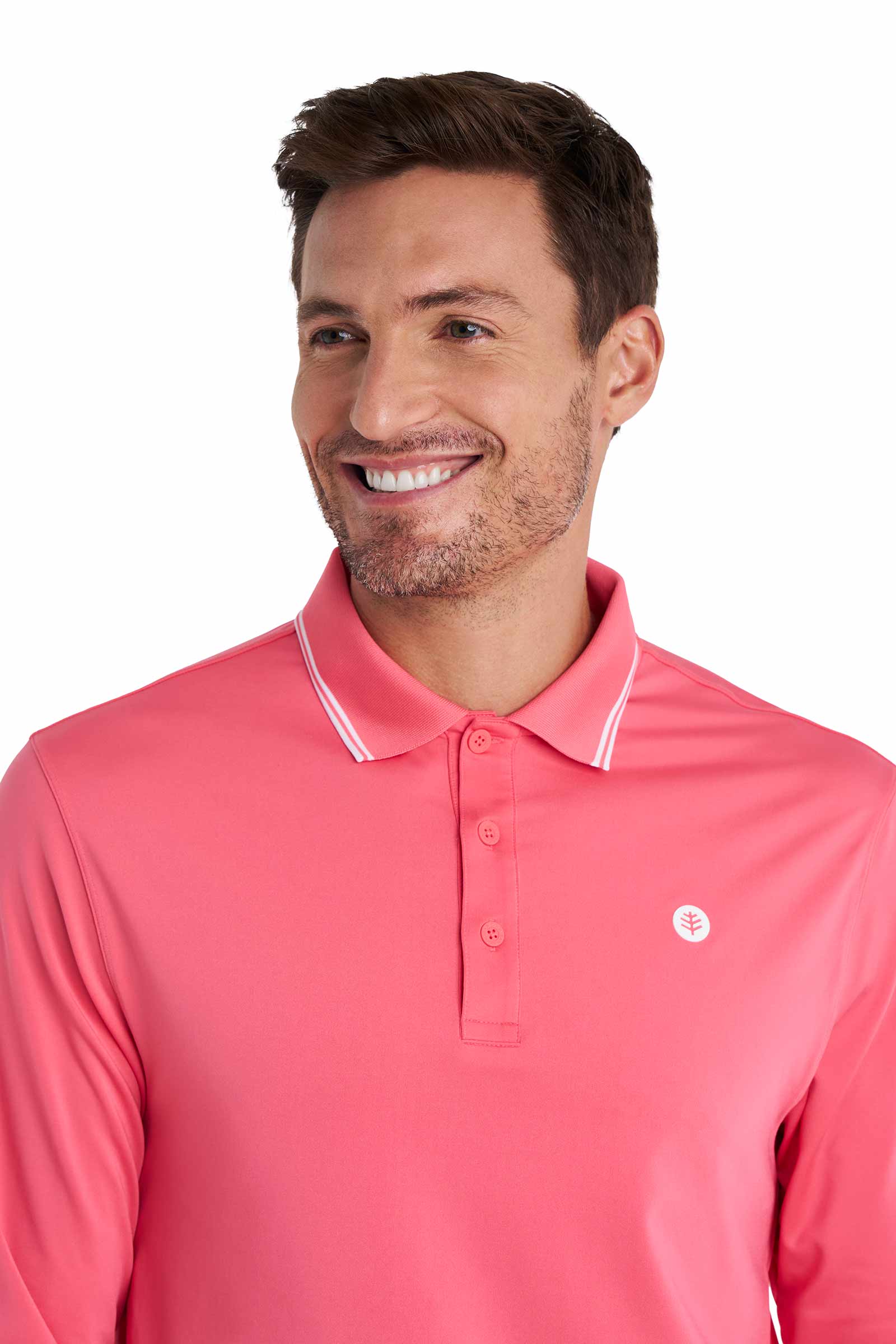 Men's Erodym Long Sleeve Sports Polo | Sunkist Coral - Image 8
