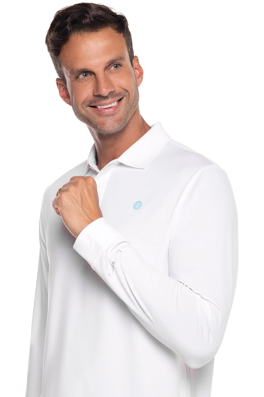 Men's Erodym Long Sleeve Sports Polo | White - Image 3