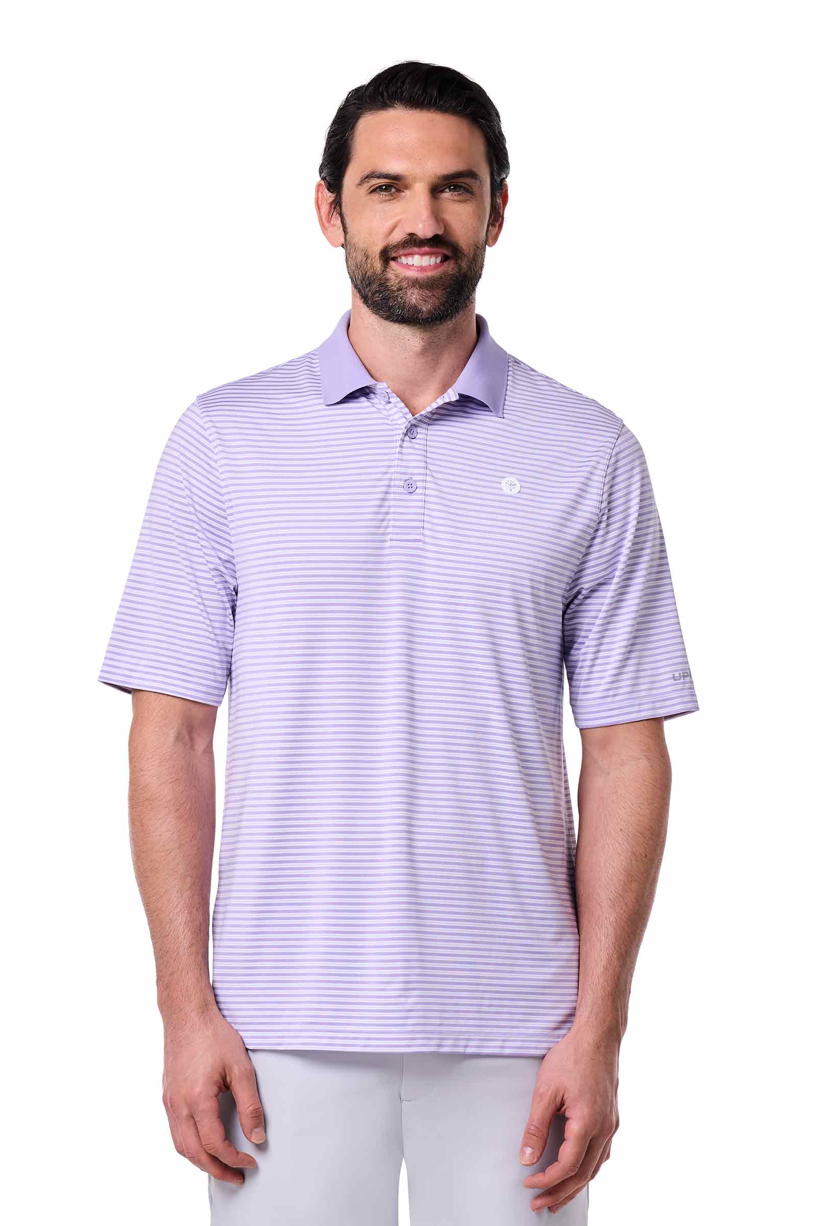 Men's Erodym Short Sleeve Sports Polo | Lavendula/White Stripe - Image 2