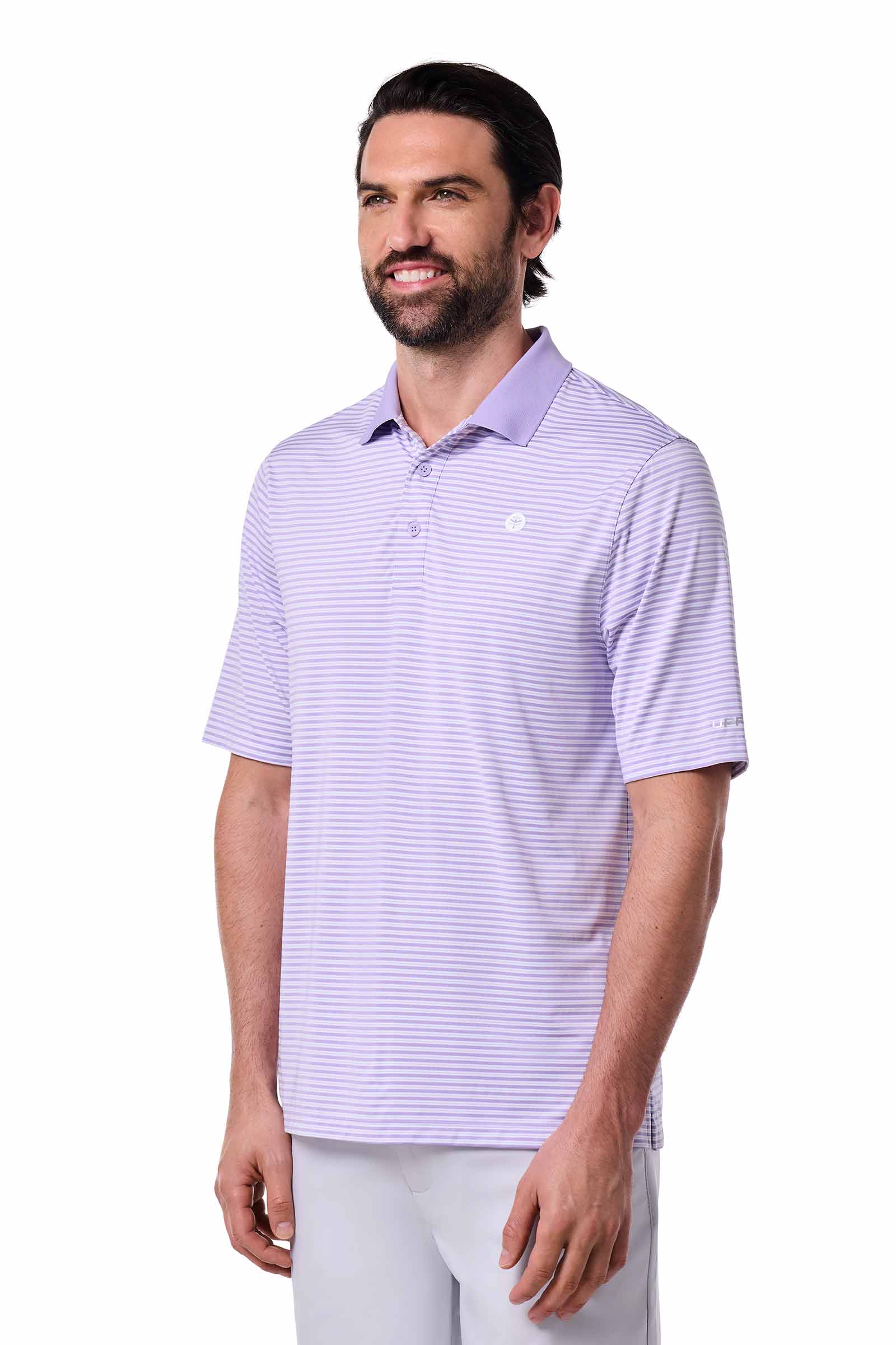 Men's Erodym Short Sleeve Sports Polo | Lavendula/White Stripe - Image 3