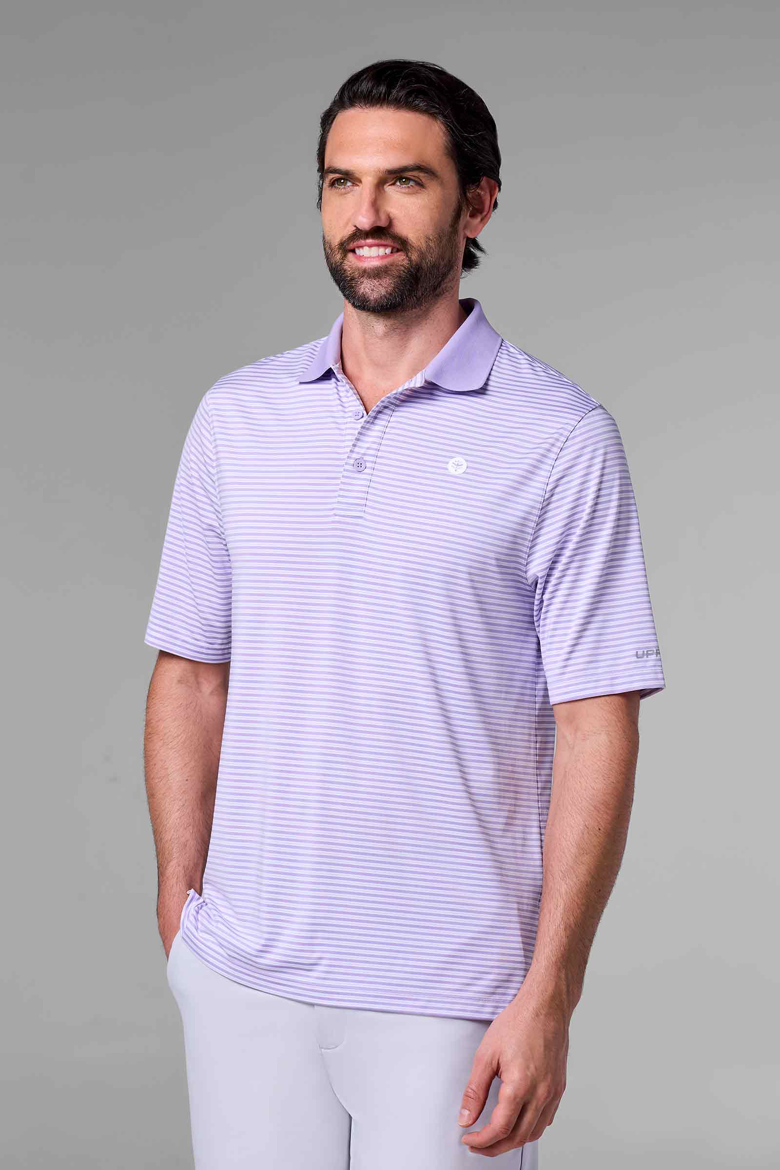 Men's Erodym Short Sleeve Sports Polo | Lavendula/White Stripe