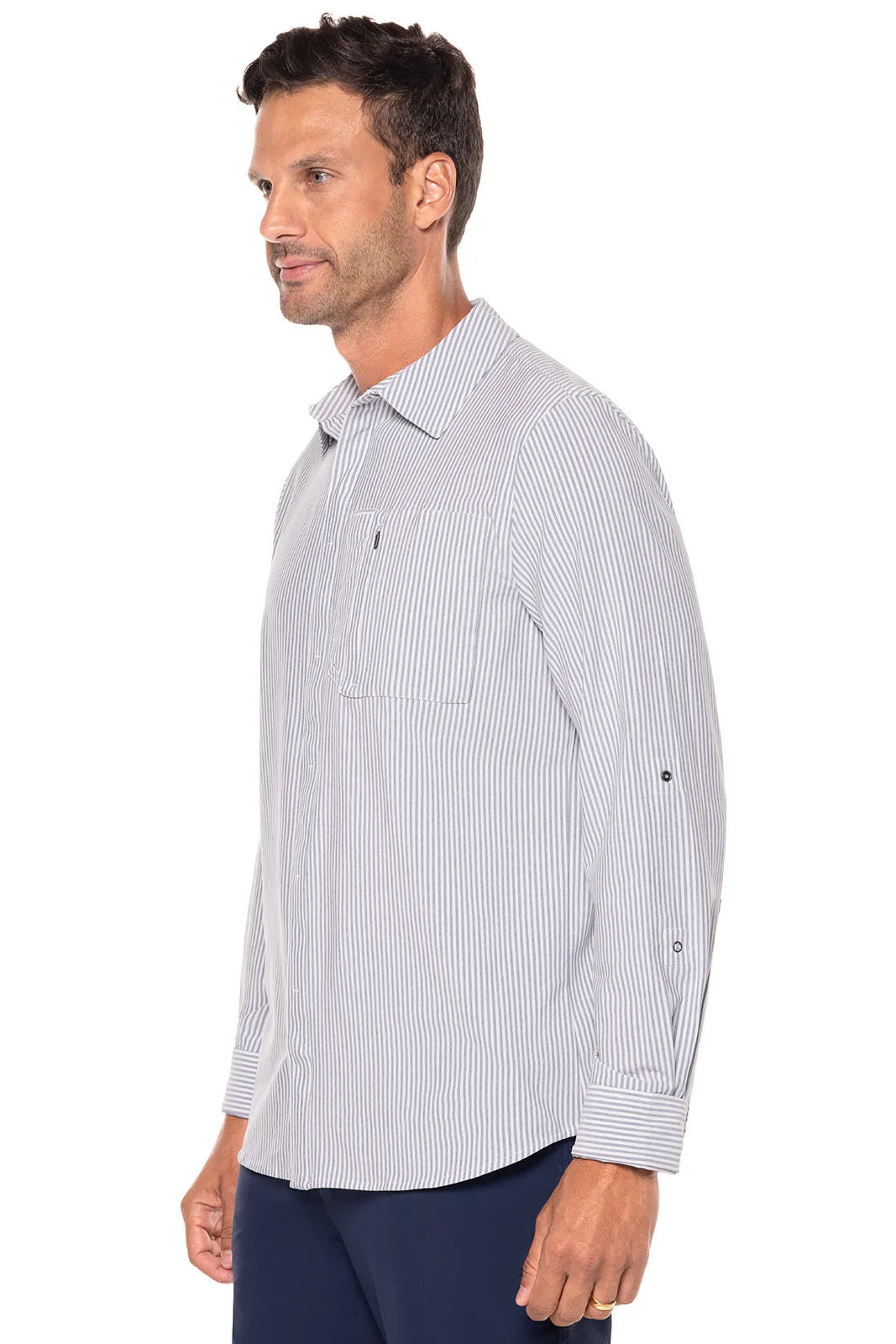 Men's Fiera Smart Long Sleeve Shirt | White/Navy Stripe - Image 3