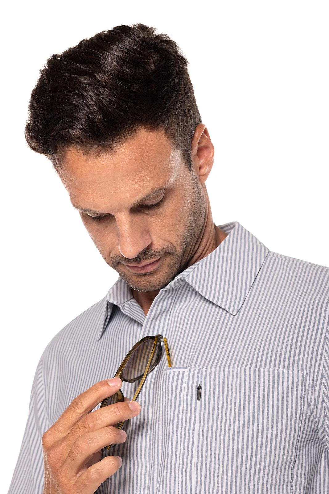 Men's Fiera Smart Long Sleeve Shirt | White/Navy Stripe - Image 4