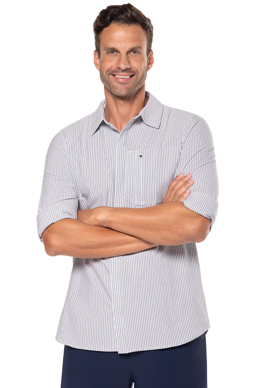 Men's Fiera Smart Long Sleeve Shirt | White/Navy Stripe - Image 7