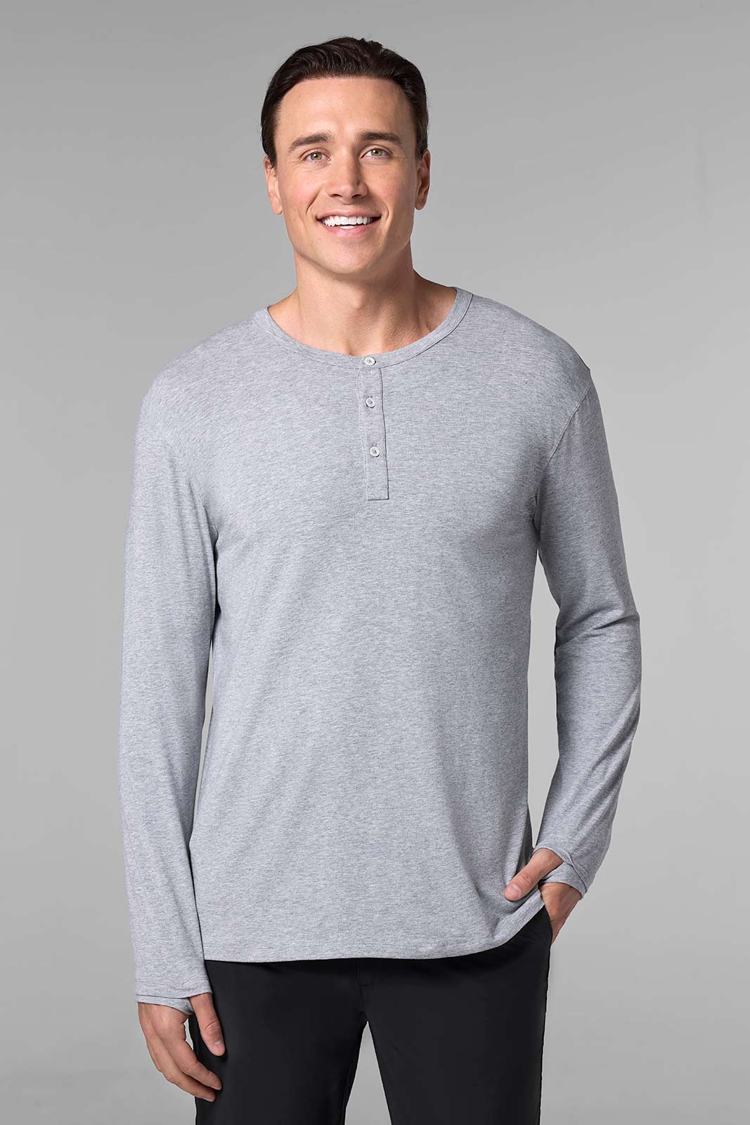 Men's Hallandale Long Sleeve Henley T-Shirt | Grey Heather