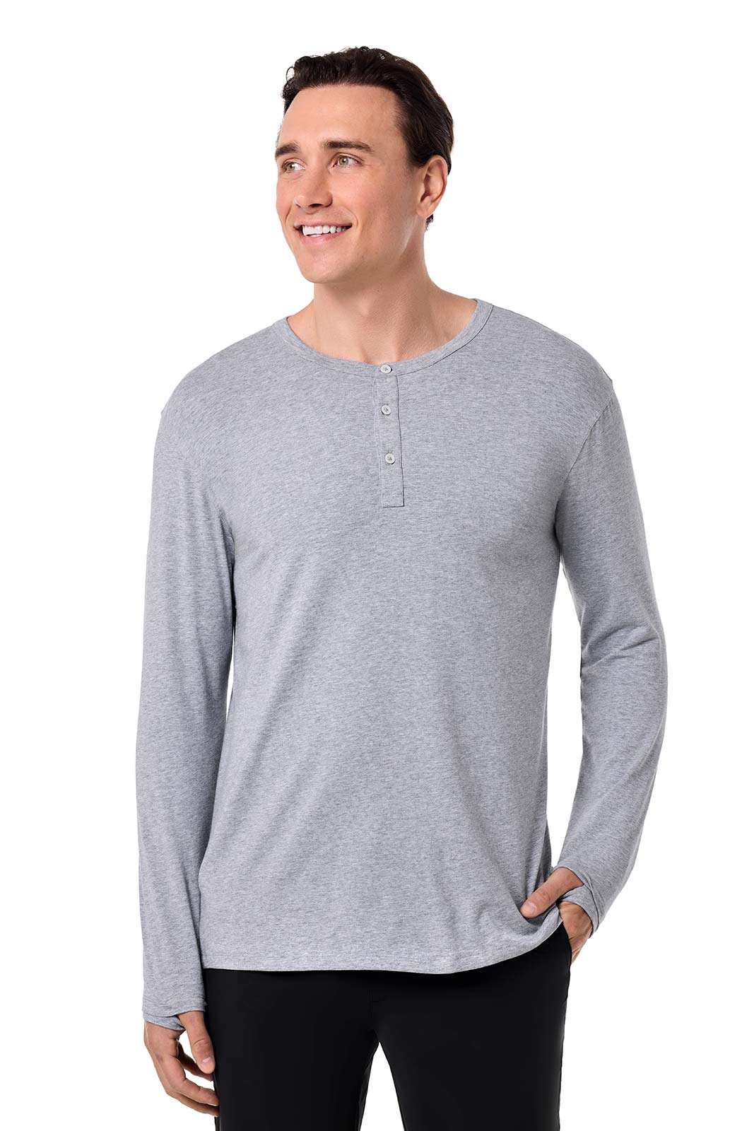 Men's Hallandale Long Sleeve Henley T-Shirt | Grey Heather - Image 2