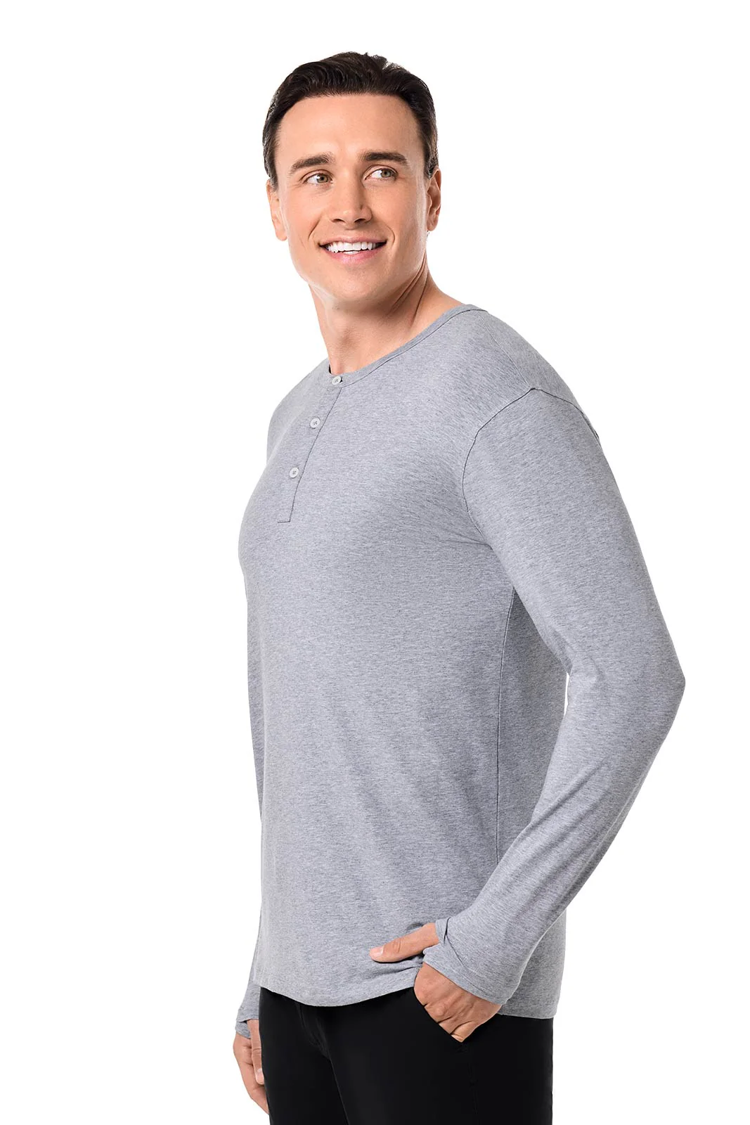 Men's Hallandale Long Sleeve Henley T-Shirt | Grey Heather - Image 3