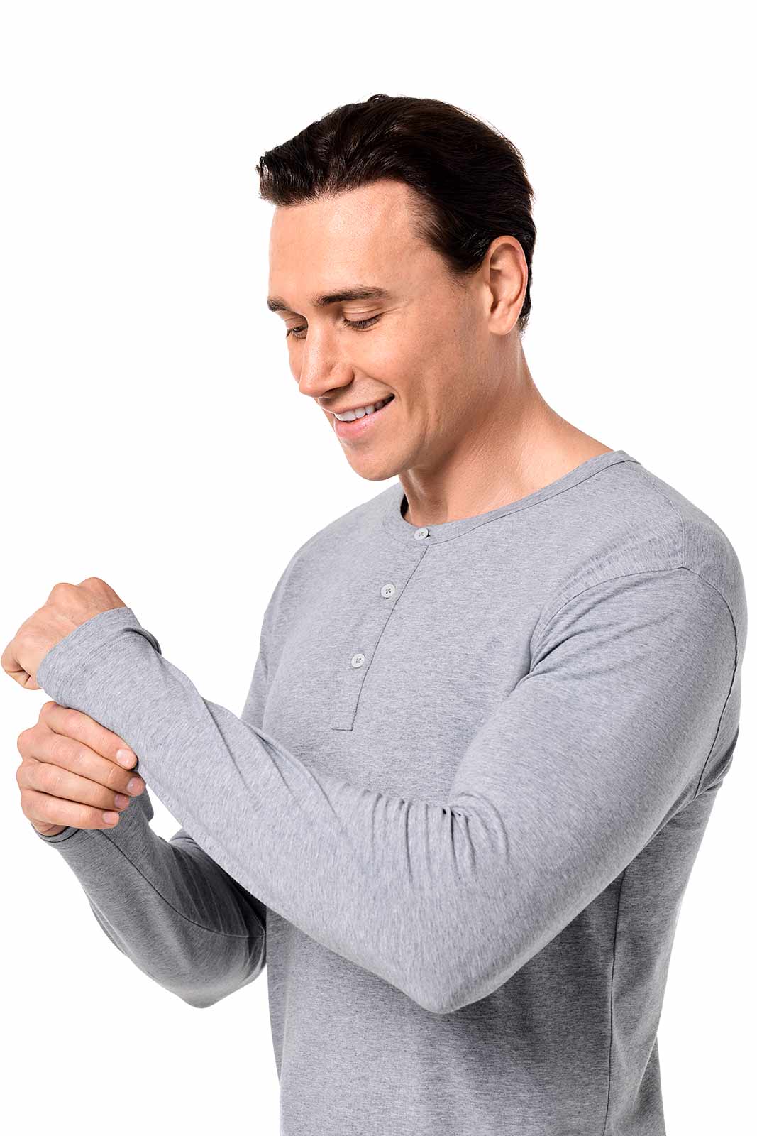 Men's Hallandale Long Sleeve Henley T-Shirt | Grey Heather - Image 5