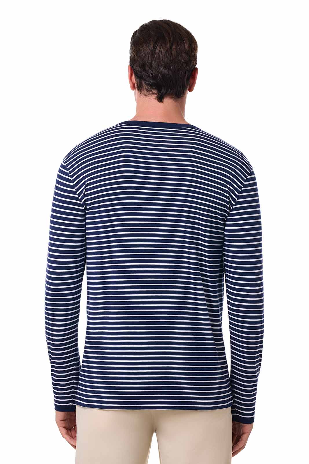 Men's Hallandale Long Sleeve Henley T-Shirt | Navy/White Stripe - Image 4