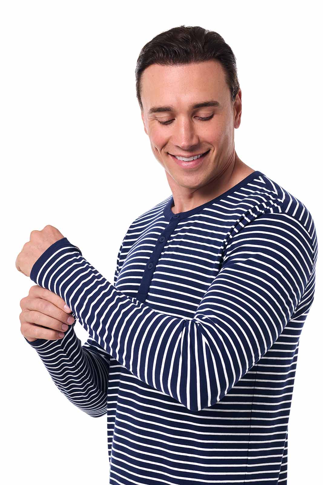 Men's Hallandale Long Sleeve Henley T-Shirt | Navy/White Stripe - Image 5