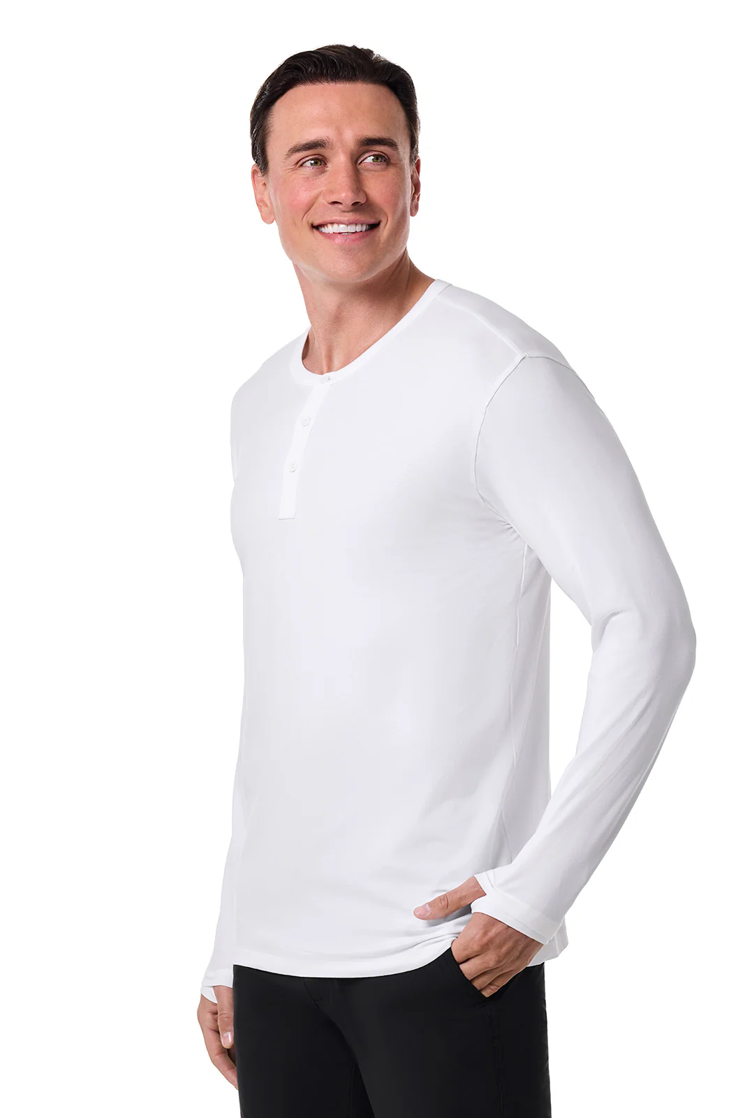 Men's Hallandale Long Sleeve Henley T-Shirt | White - Image 3