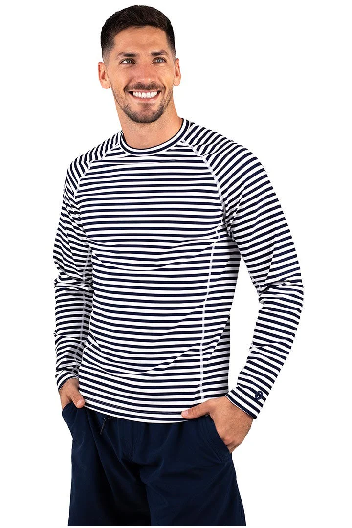 Men's Hightide Long Sleeve Swim Shirt | White/Navy Stripe - Image 3