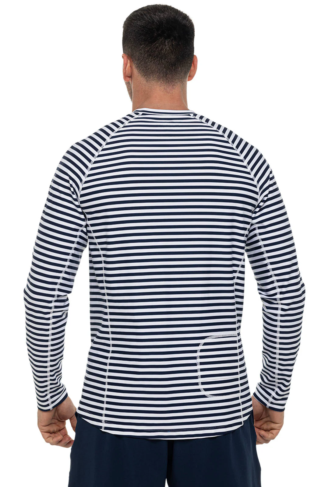 Men's Hightide Long Sleeve Swim Shirt | White/Navy Stripe - Image 4