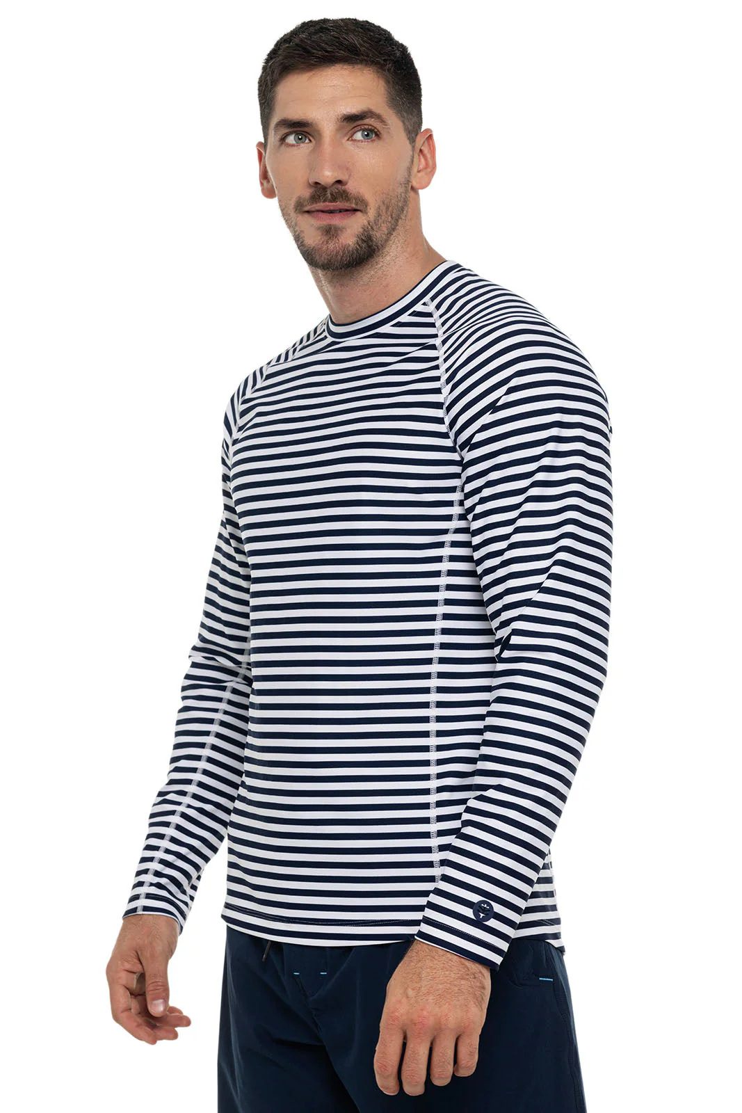 Men's Hightide Long Sleeve Swim Shirt | White/Navy Stripe - Image 5