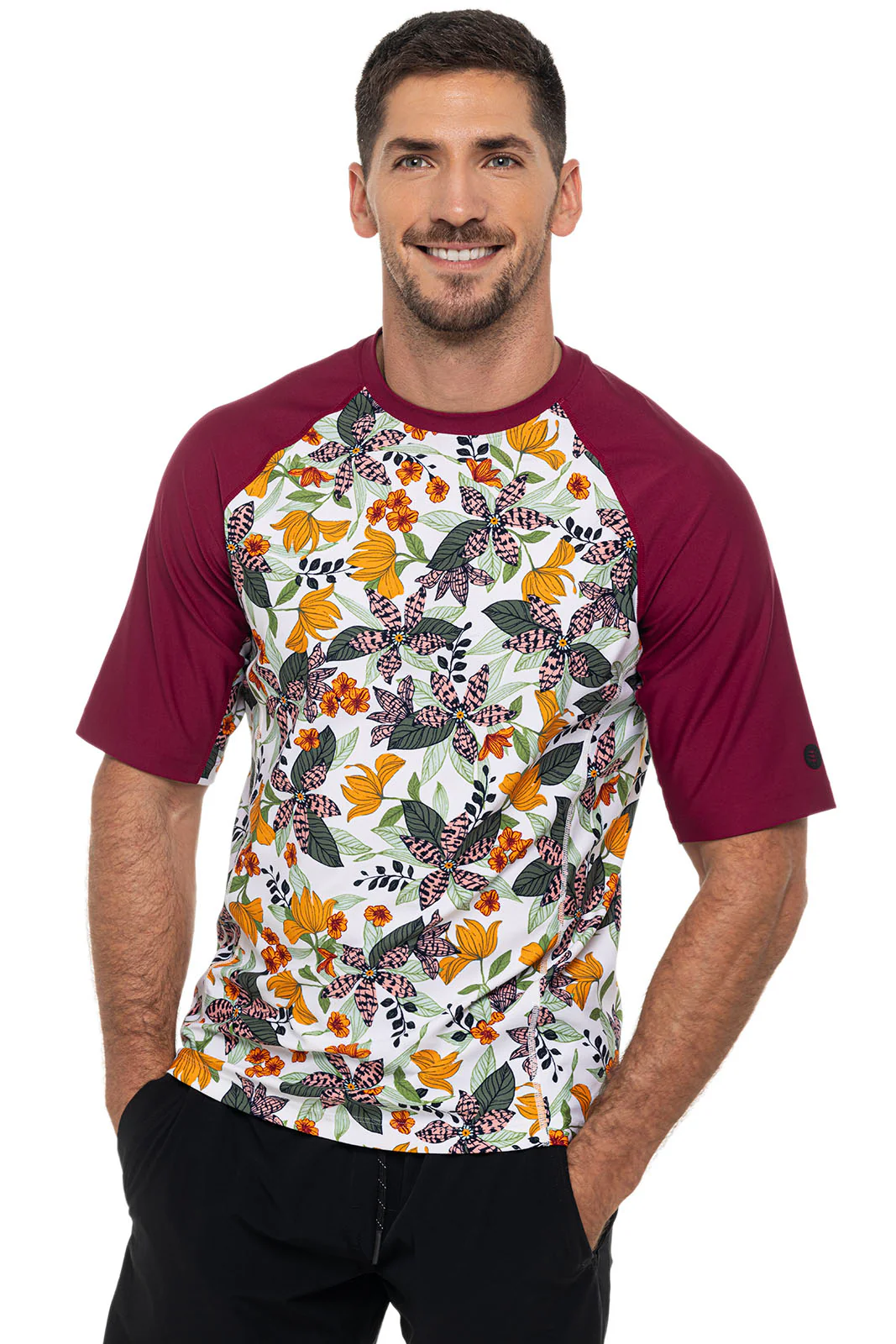 Men's Hightide Short Sleeve Swim Shirt | Apricot Crush Floral Paradise - Image 6