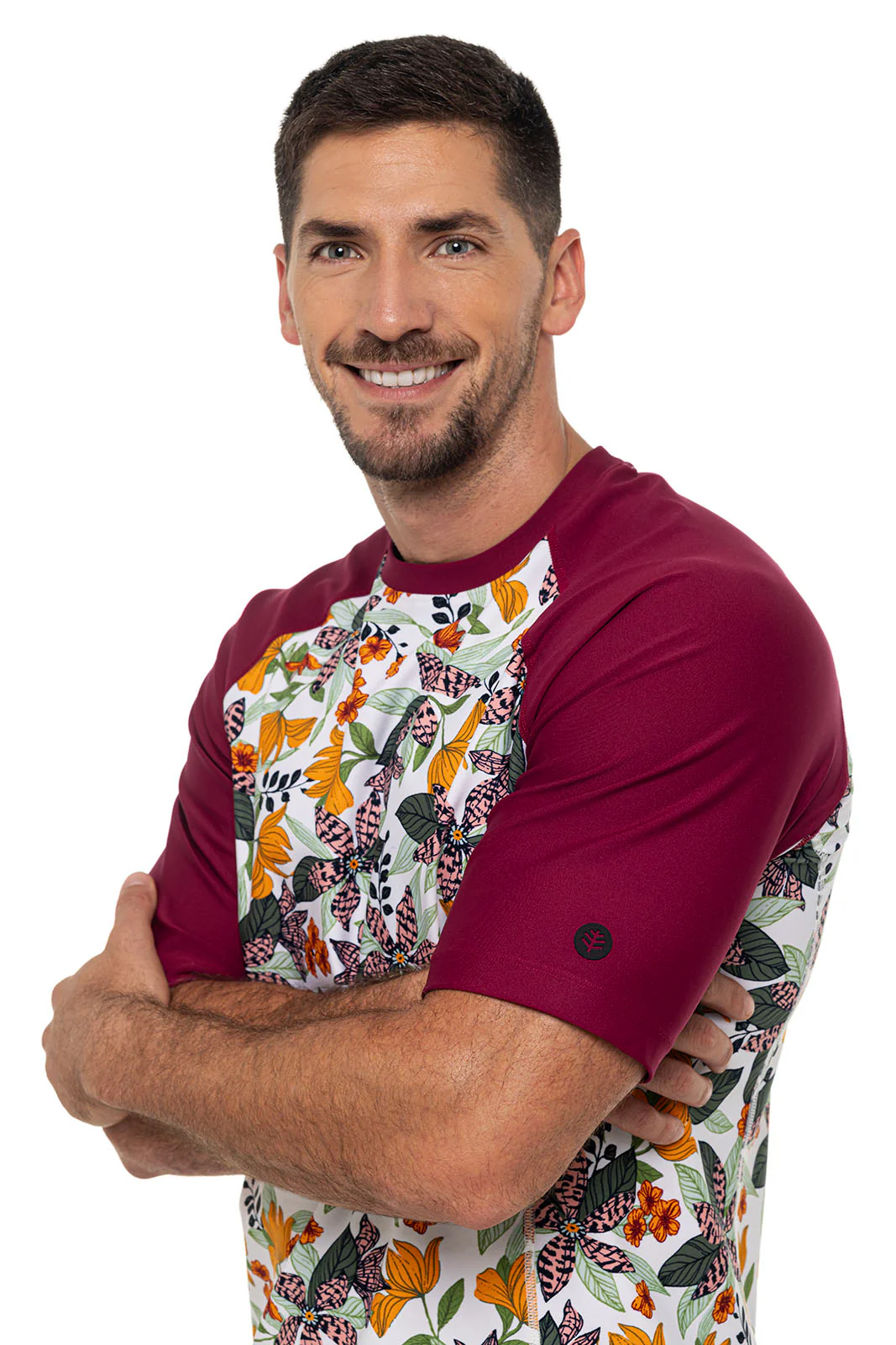 Men's Hightide Short Sleeve Swim Shirt | Apricot Crush Floral Paradise - Image 7