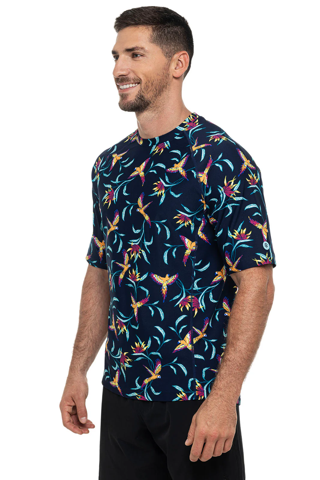 Men's Hightide Short Sleeve Swim Shirt | Navy Birds of Paradise - Image 3