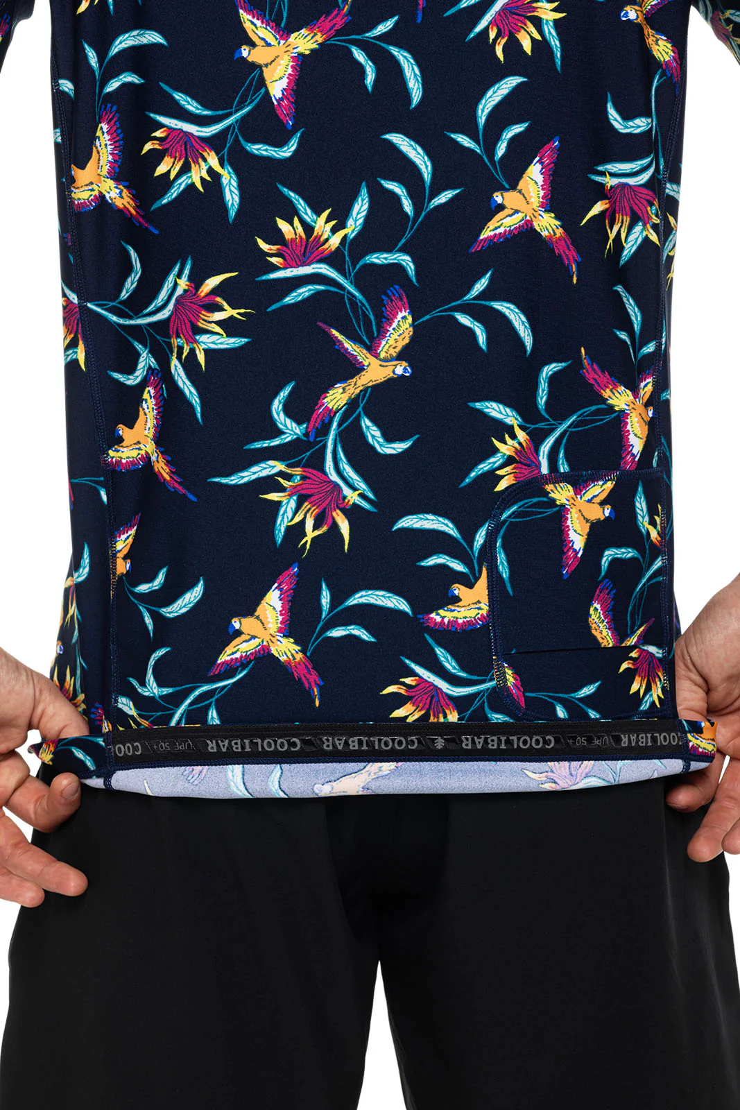 Men's Hightide Short Sleeve Swim Shirt | Navy Birds of Paradise - Image 6