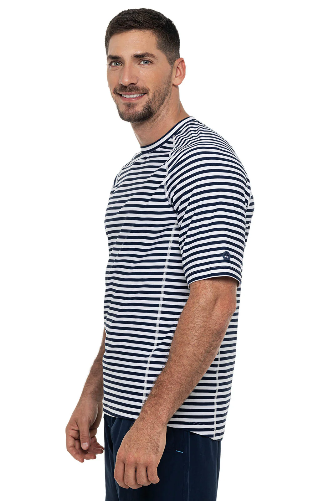 Men's Hightide Short Sleeve Swim Shirt | White/Navy Stripe - Image 3