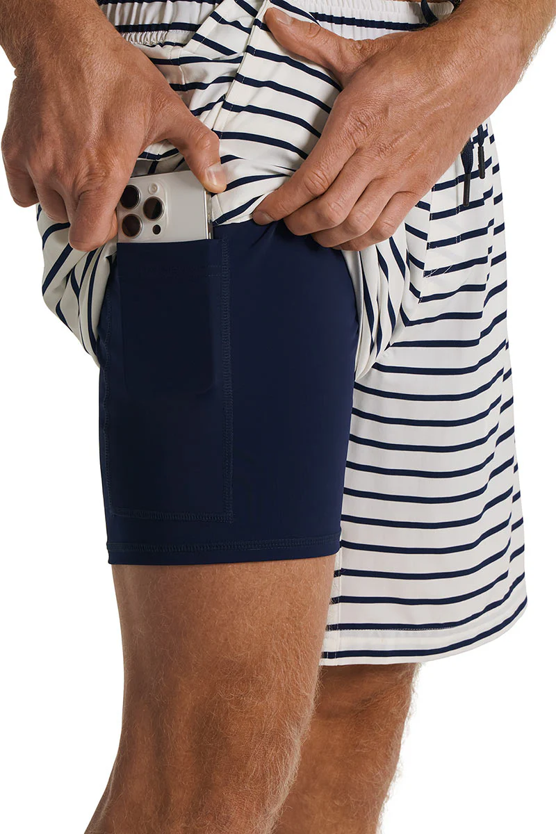 Men's Kahuna Swimming Shorts 7.5" | White/Navy Stripe - Image 10