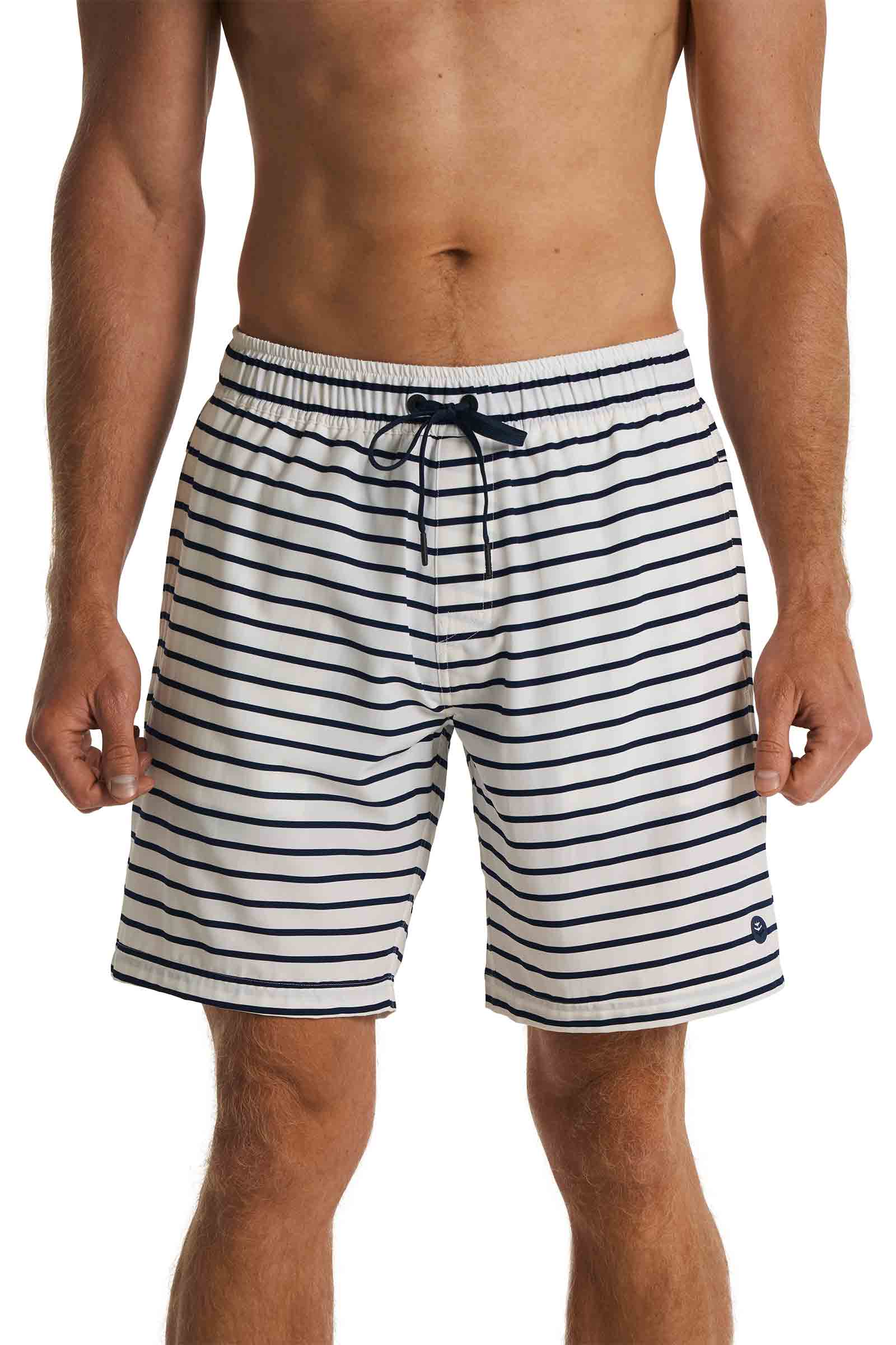 Men's Kahuna Swimming Shorts 7.5" | White/Navy Stripe - Image 4