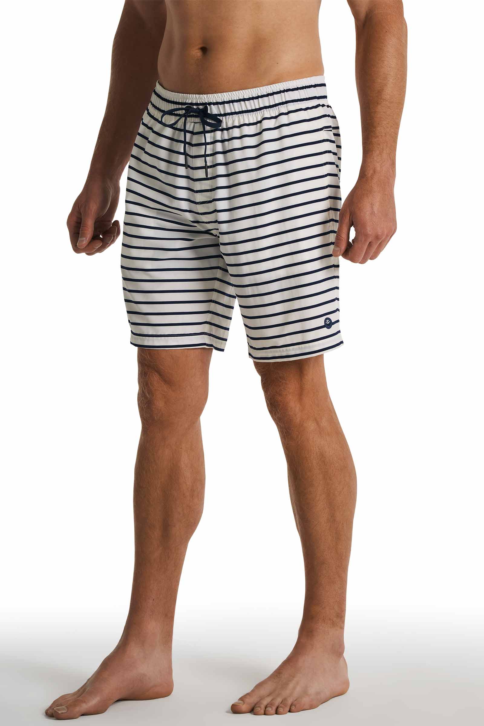 Men's Kahuna Swimming Shorts 7.5" | White/Navy Stripe - Image 5