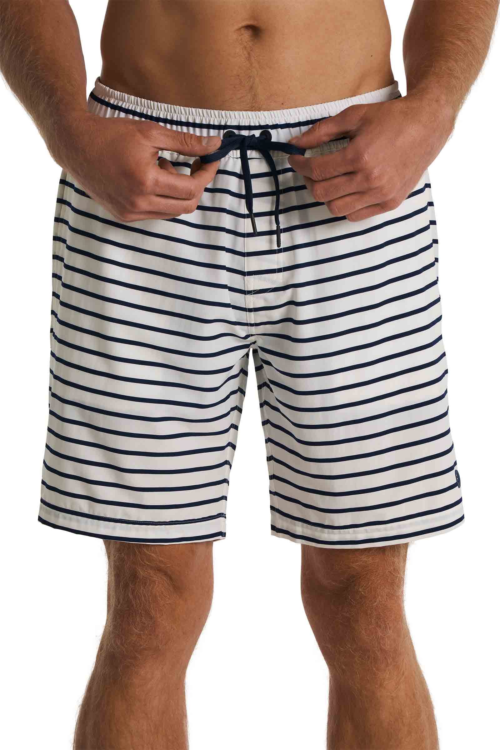 Men's Kahuna Swimming Shorts 7.5" | White/Navy Stripe - Image 6