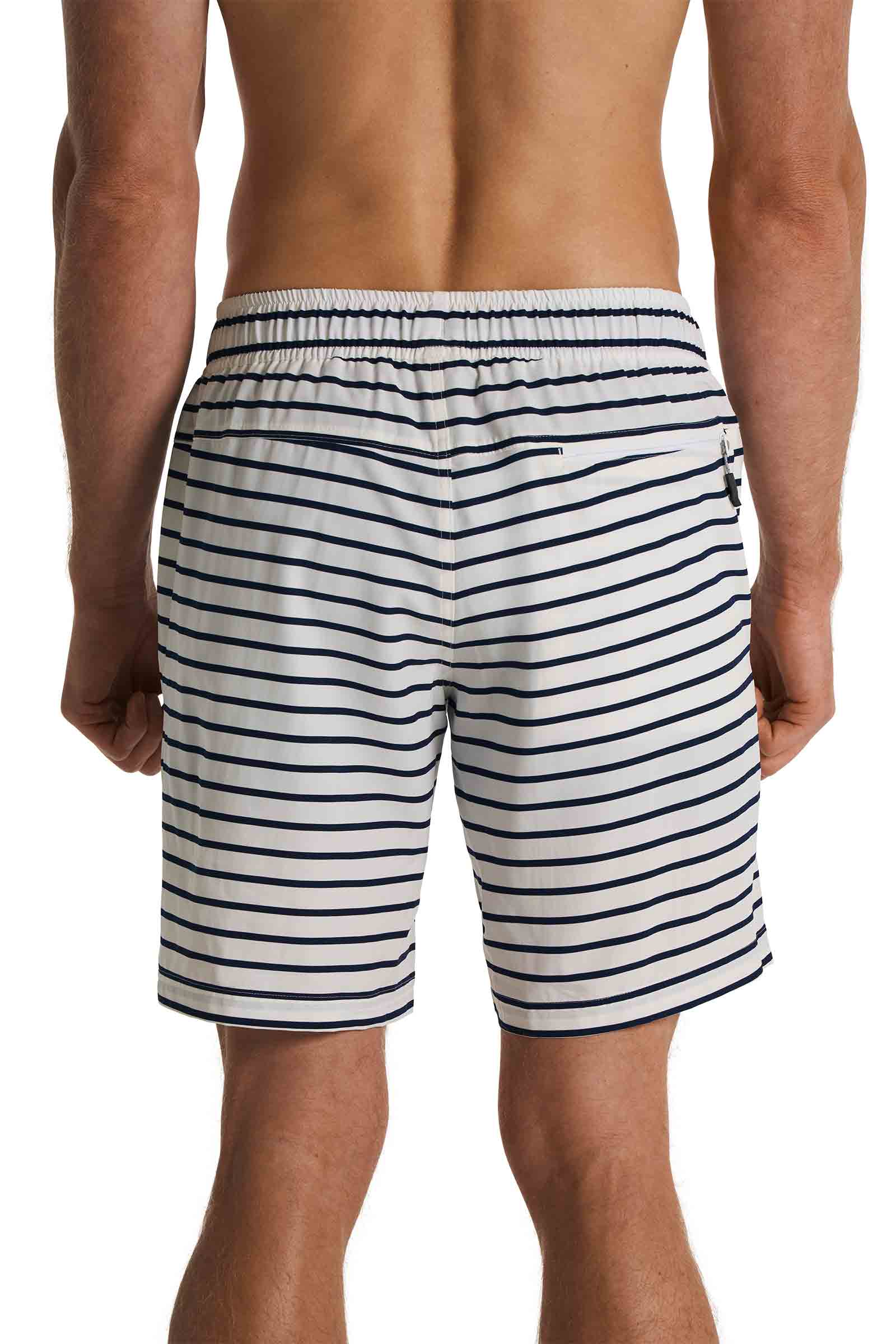 Men's Kahuna Swimming Shorts 7.5" | White/Navy Stripe - Image 7