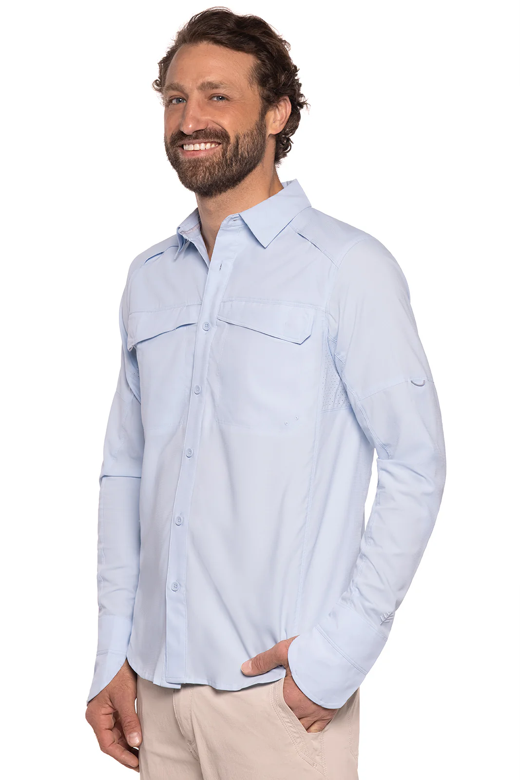 Men's Nassau Long Sleeve Fishing Shirt | Light Blue - Image 3