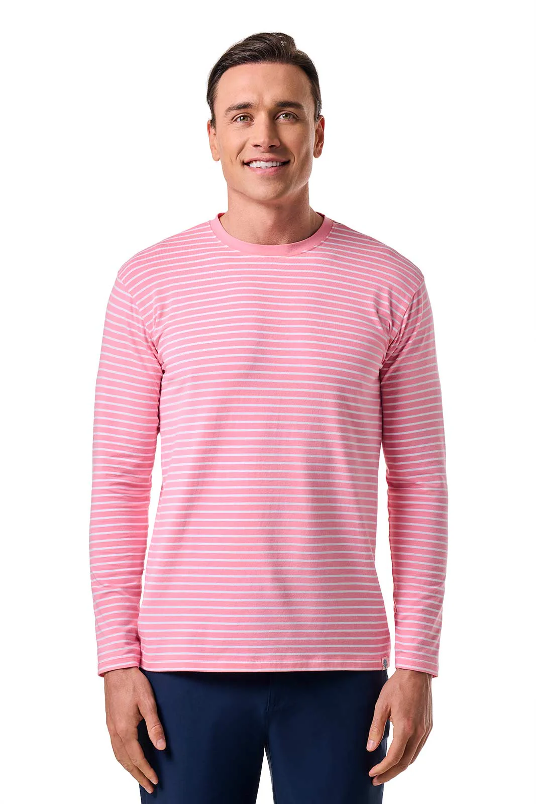 Men's Morada Everyday Long Sleeve T-Shirt | Flamingo Pink/White Stripe - Image 2