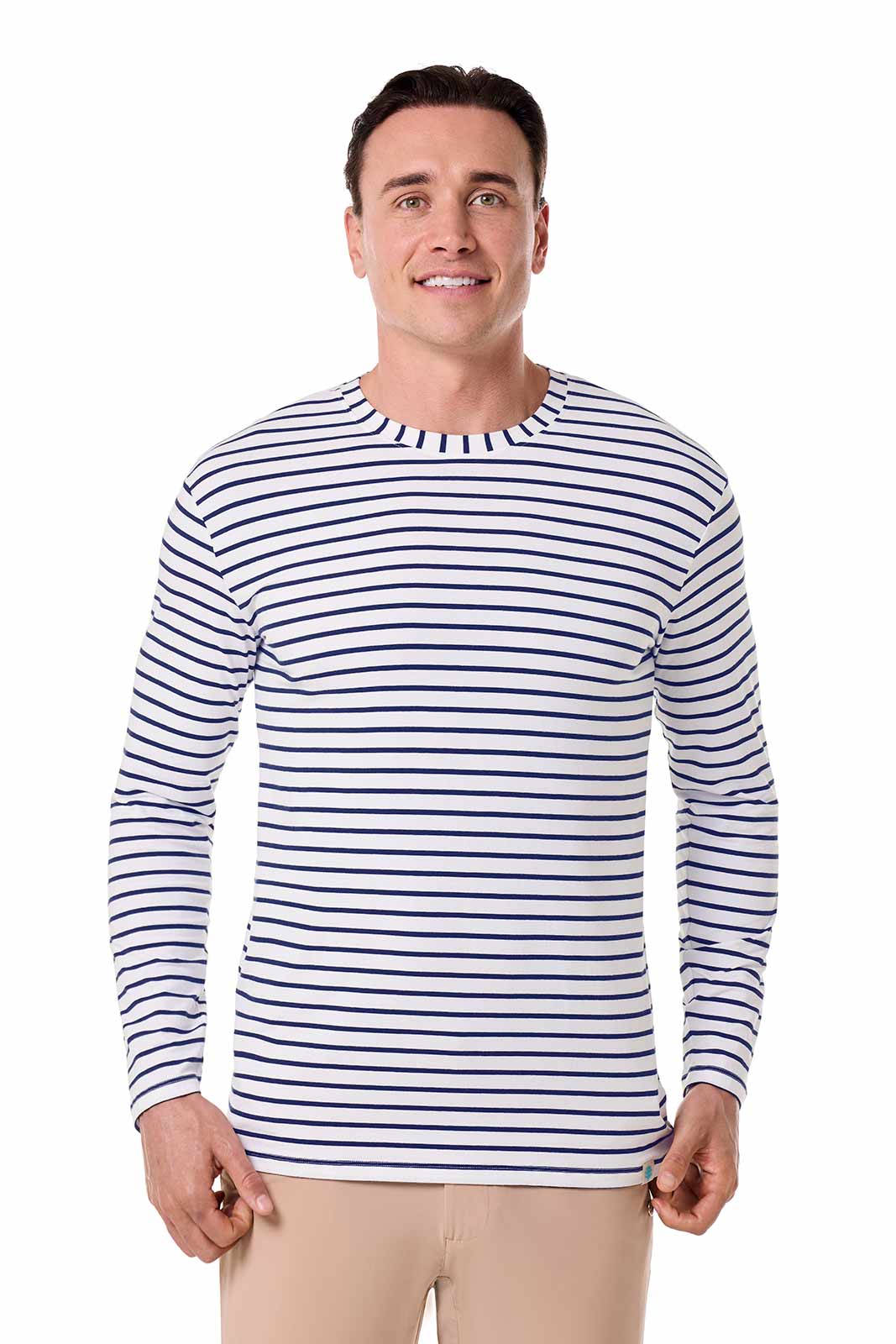 Men's Morada Everyday Long Sleeve T-Shirt | White/Navy Stripe - Image 2